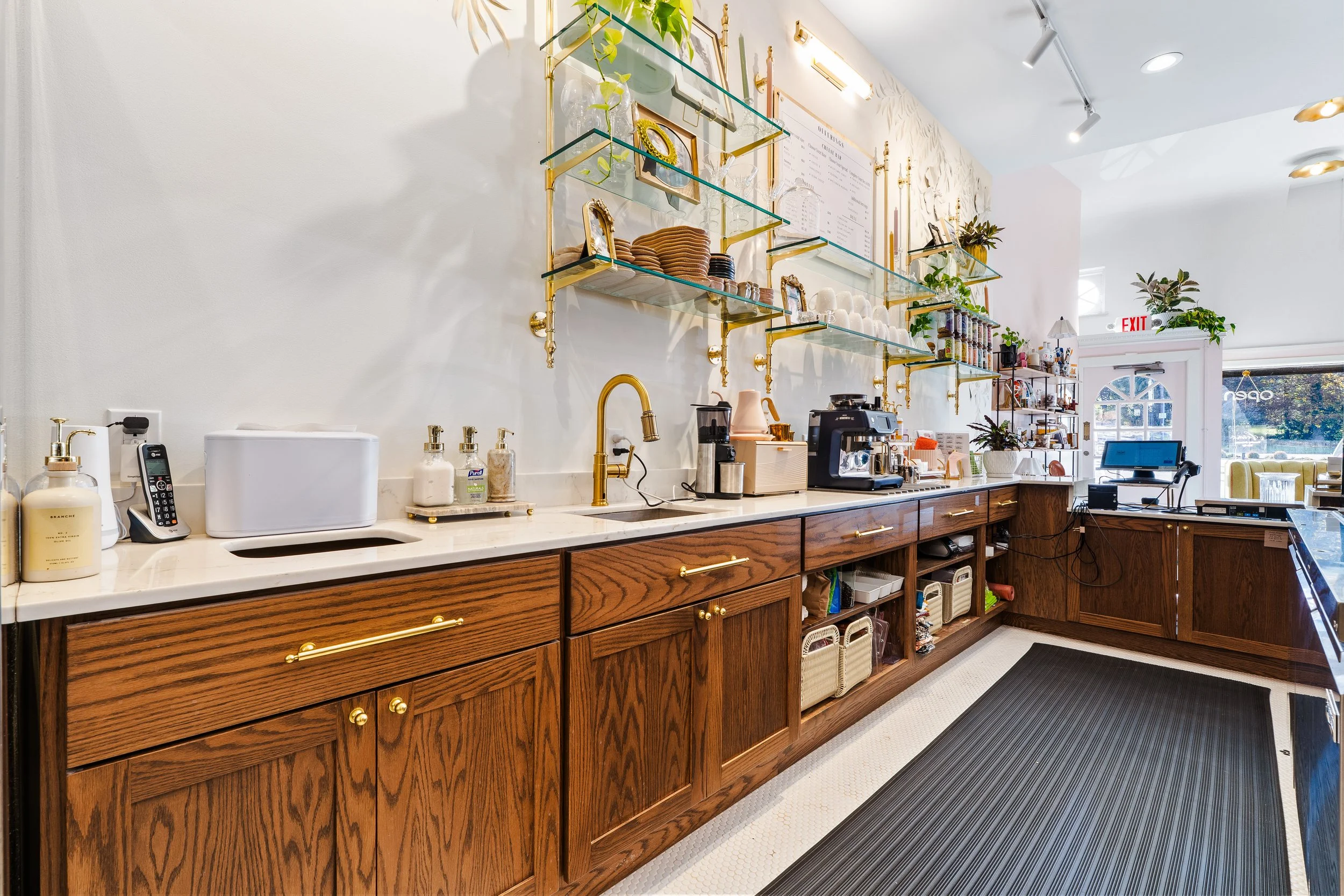 Behind the charcuterie assembly bar.