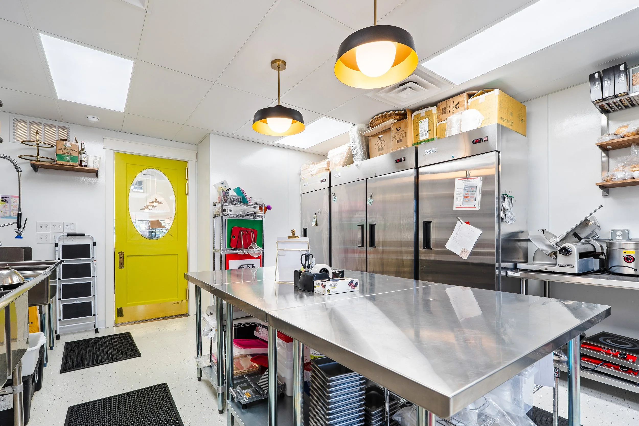 Commercial prep kitchen to assemble charcuterie boards.