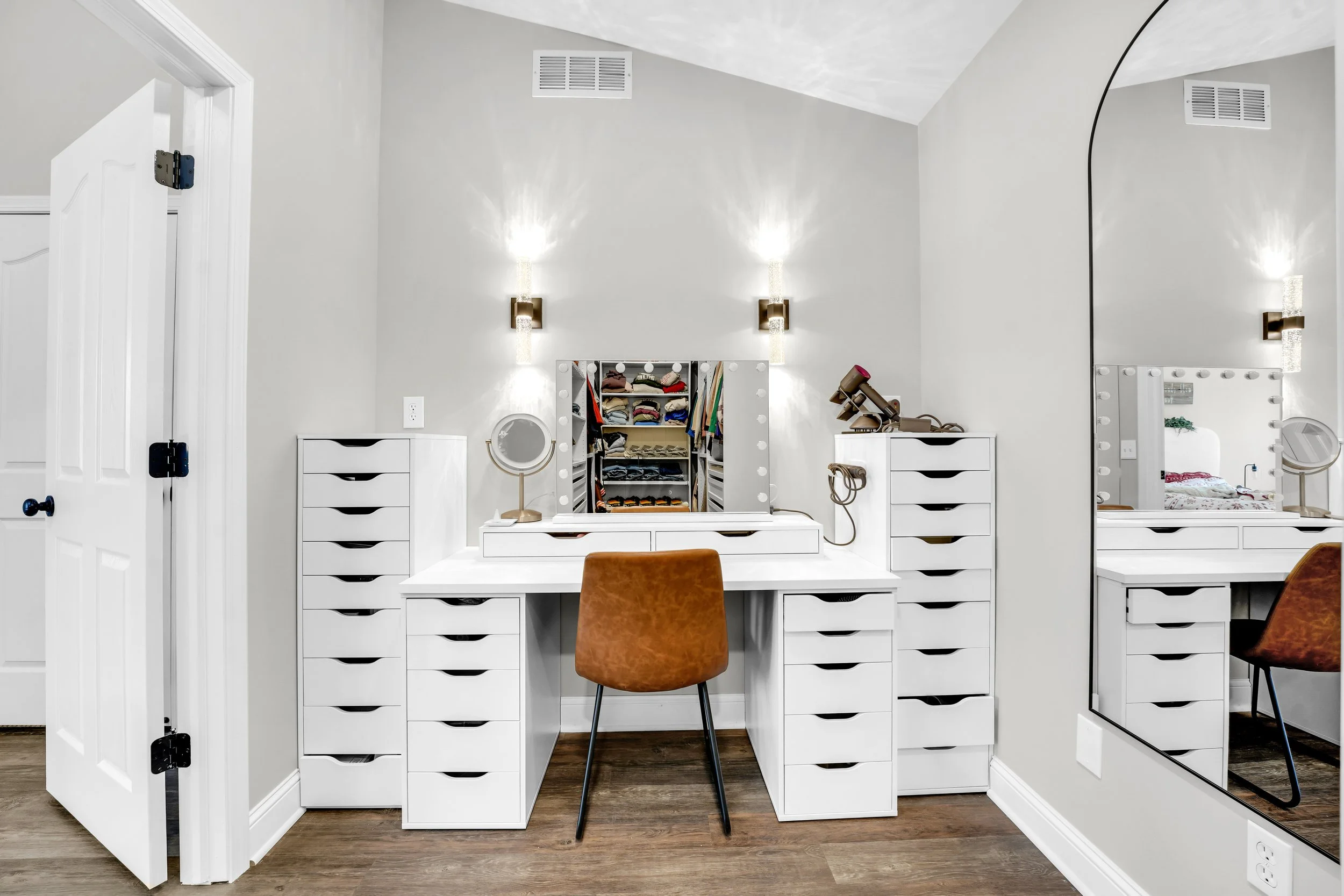 Makeup vanity in walk in closet