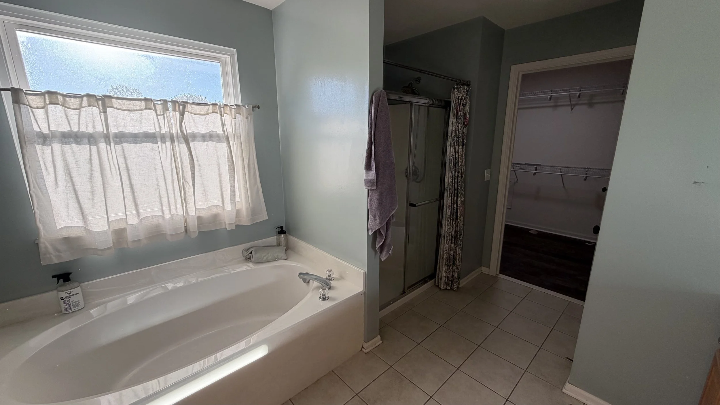 View of tub and shower side by side in master bathroom