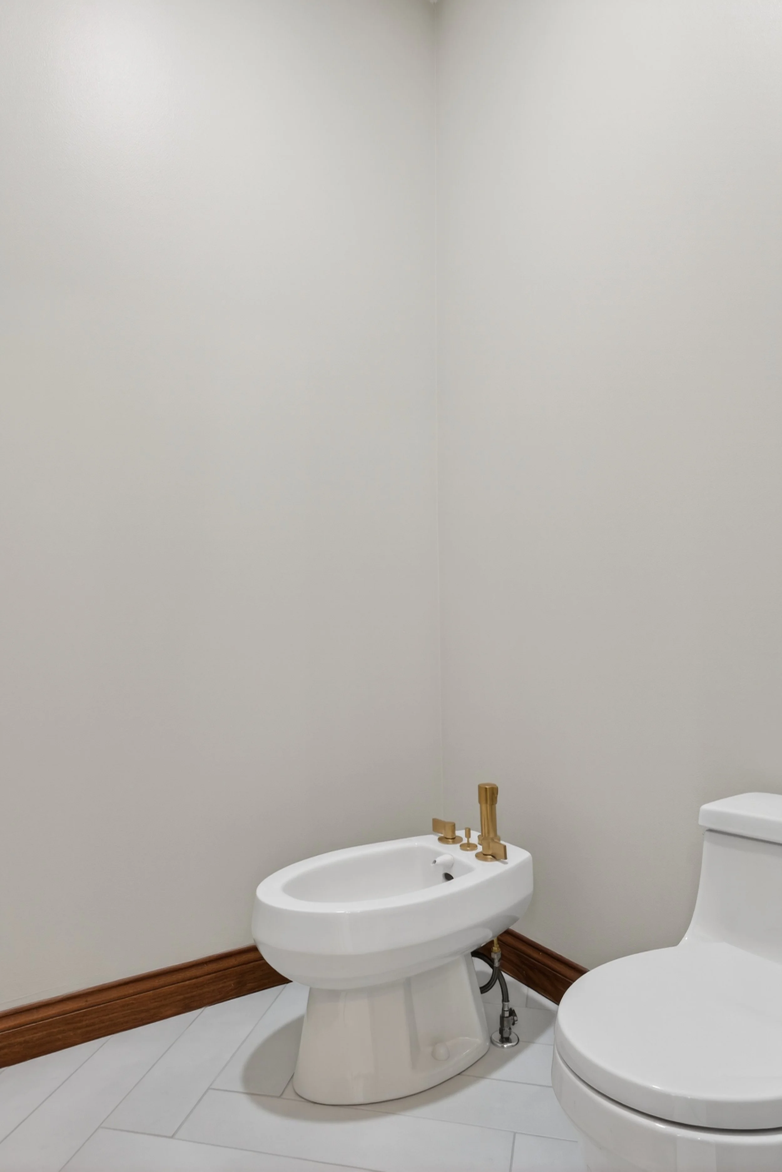 Matching toilet and bidet.