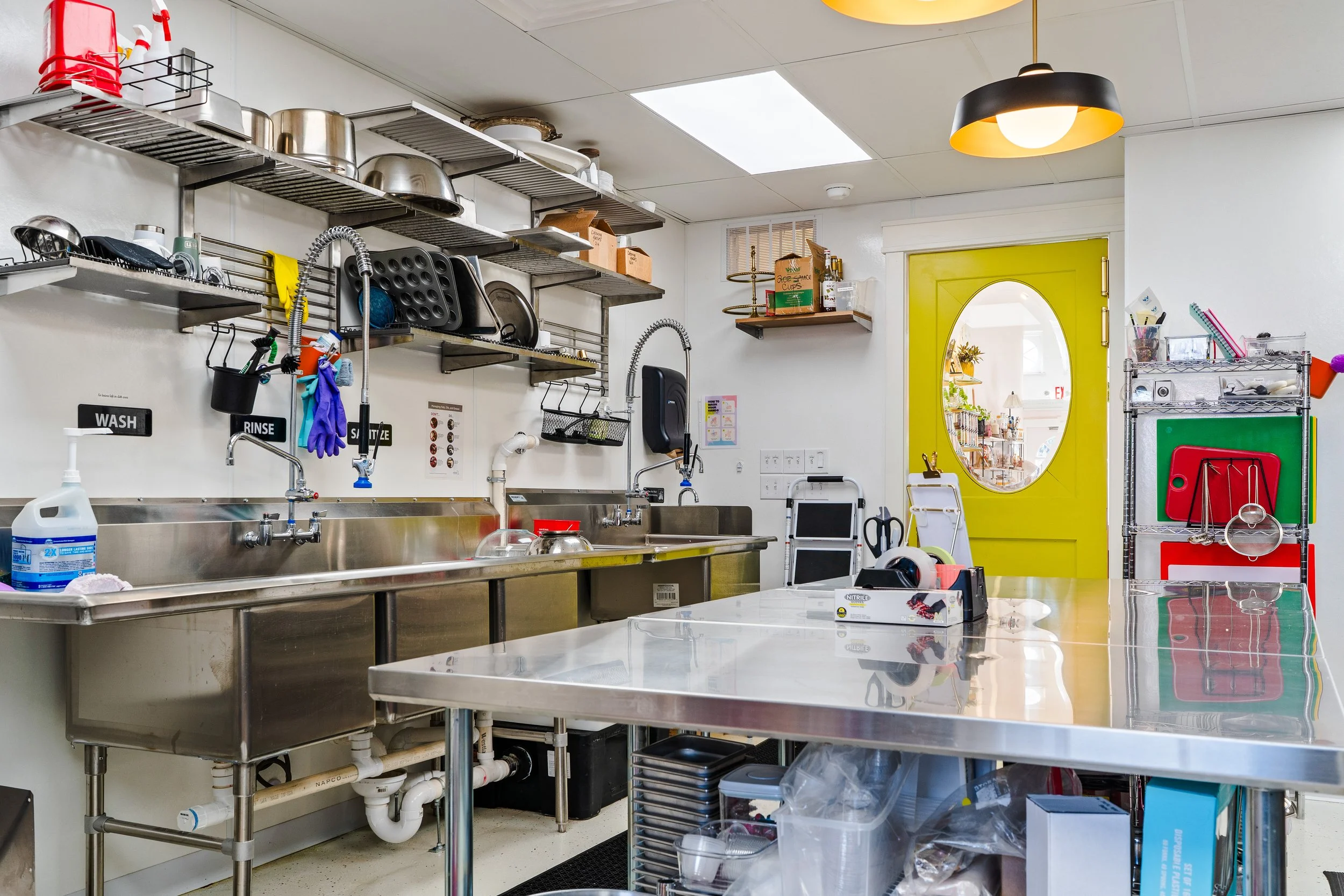 Commercial prep kitchen to assemble charcuterie boards.