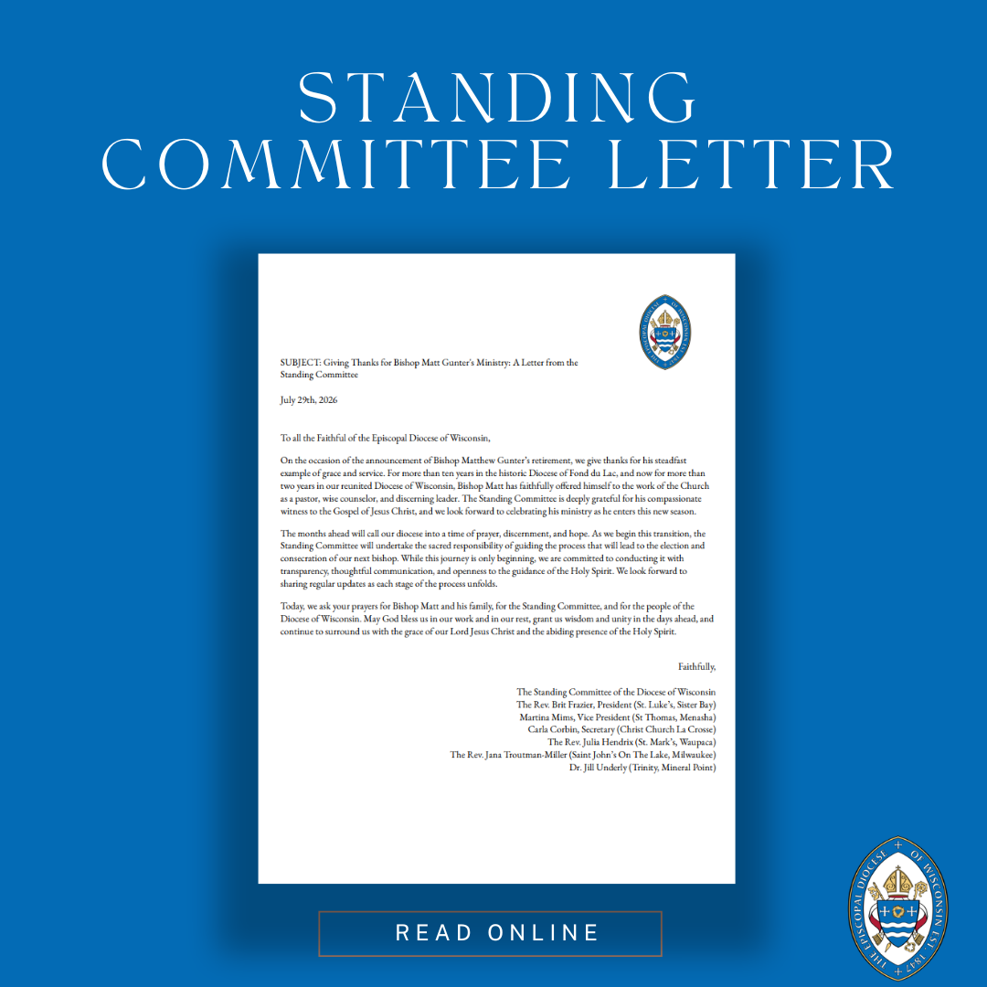 A letter from standing committee on a blue background with a button that says click here to read