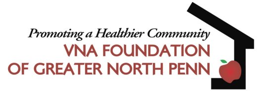 VNA Foundation of Greater North Penn and its logo, an apple inside the outline of the right side of a house. Its tagline is "promoting a healthier community"