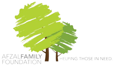 Afzal Family Foundation logo -- two stylized trees with the tagline "helping those in need"