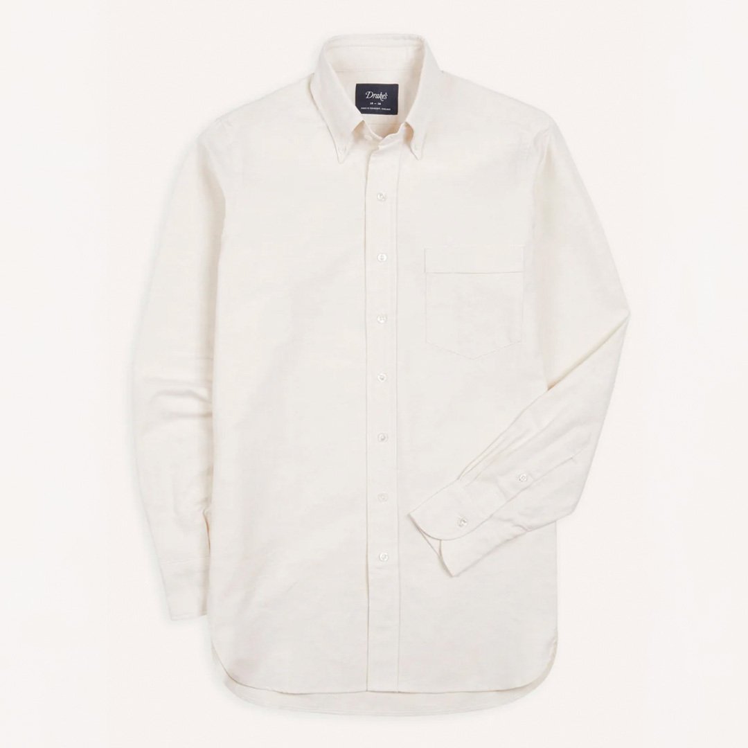 Drake's Cream Cotton Oxford Cloth Button-Down Shirt (Copy)