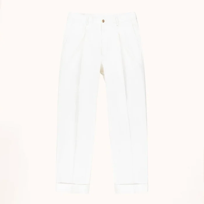 Natalino Relaxed Single Pleat Trouser - Off-White Cotton Canvas