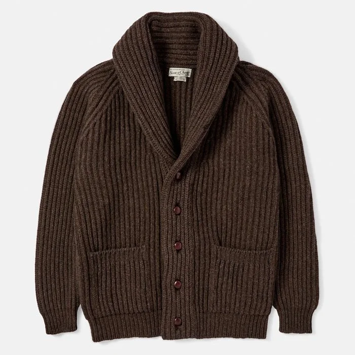 Scott &amp; Charters Shawl Collar Cardigan Dark Brown