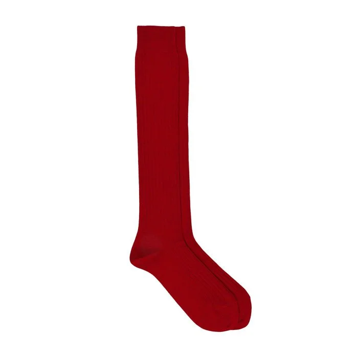 Pedemeia Knee High Wool Merino Ribbed Socks Red