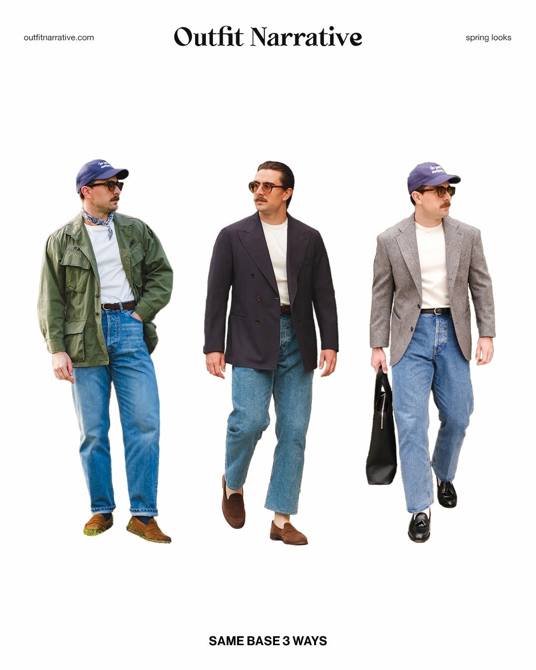 Same base 3 ways - can&rsquo;t go wrong with a white tee and jeans. Which one do you prefer?
.
.
.
.
.
#aldenshoes #aldenarmy #navyblazer #poszetka #armyjacket