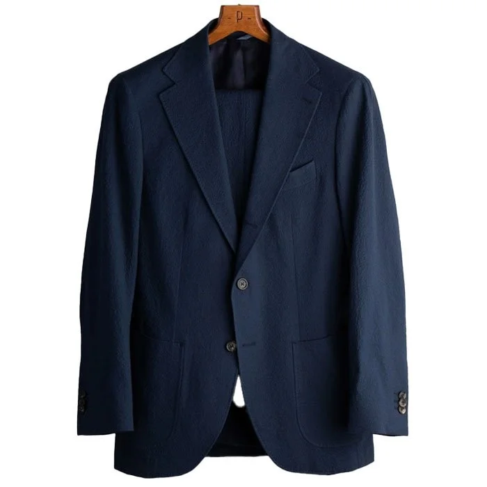 Poszetka Navy Cotton Seersucker Suit
