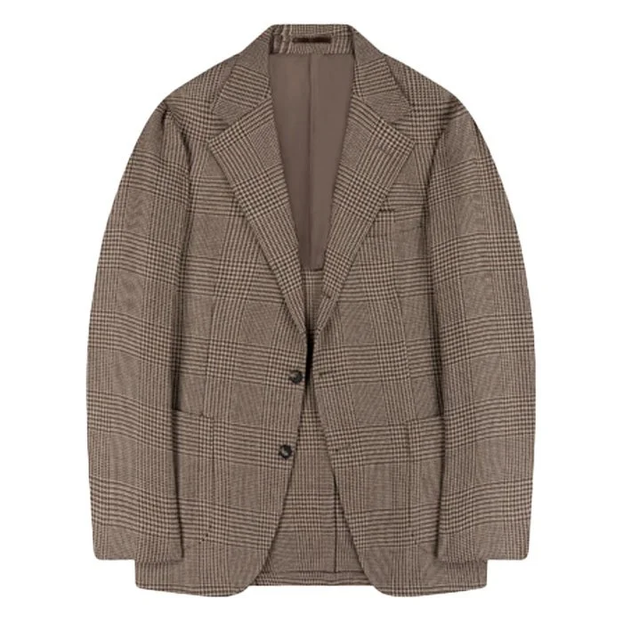 Natalino Sport Jacket   Beige Brown Glen Check Wool Linen