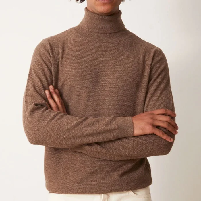Bonne Gueule Pietro turtleneck sweater in taupe wool and cashmere