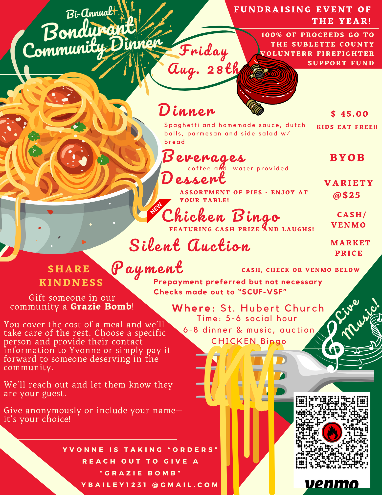 SCUF- Volunteer Firefighter Support Fund Pasta Dinner Fundraiser
