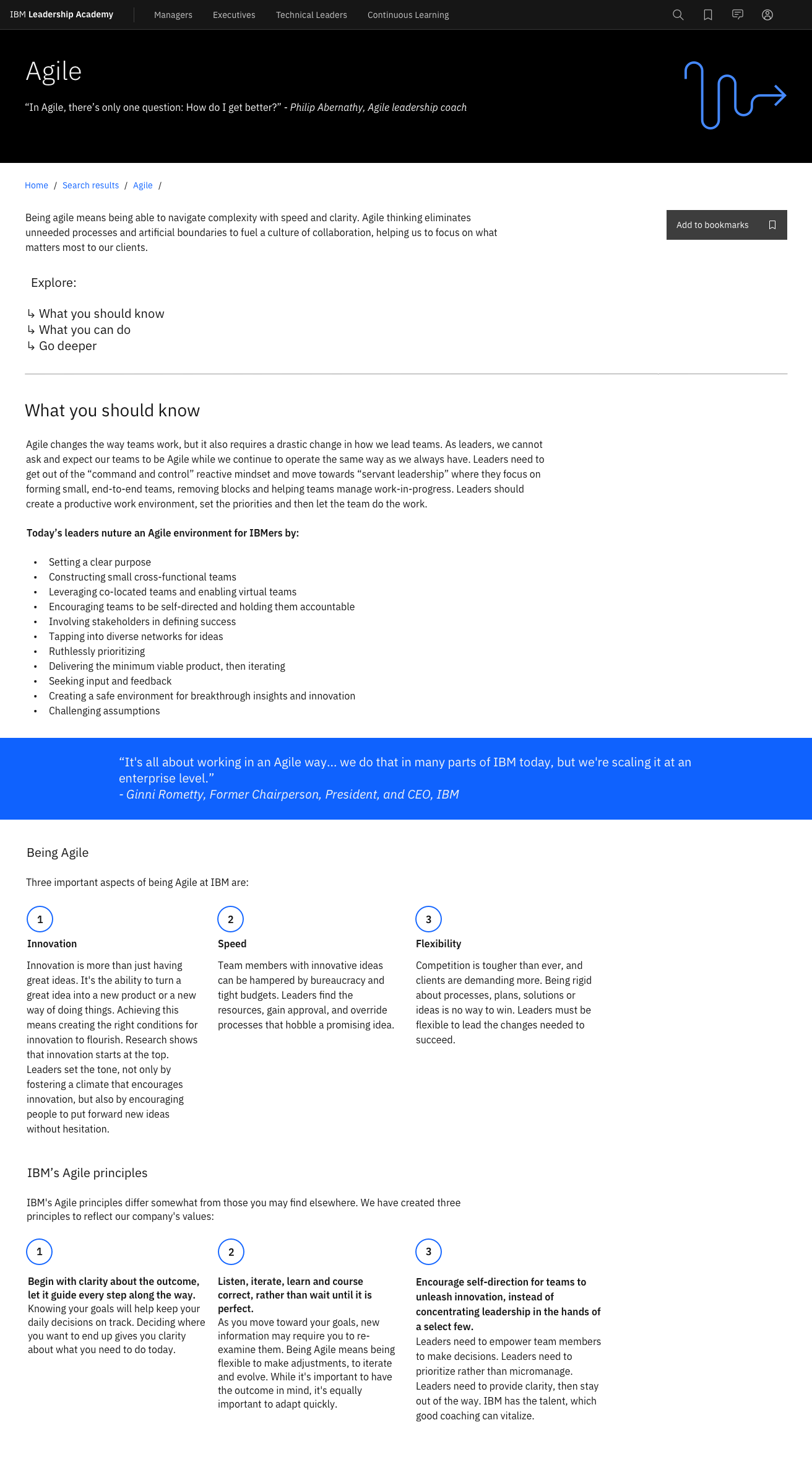 Example "Topic" page, showcasing content written by our team about Agile 