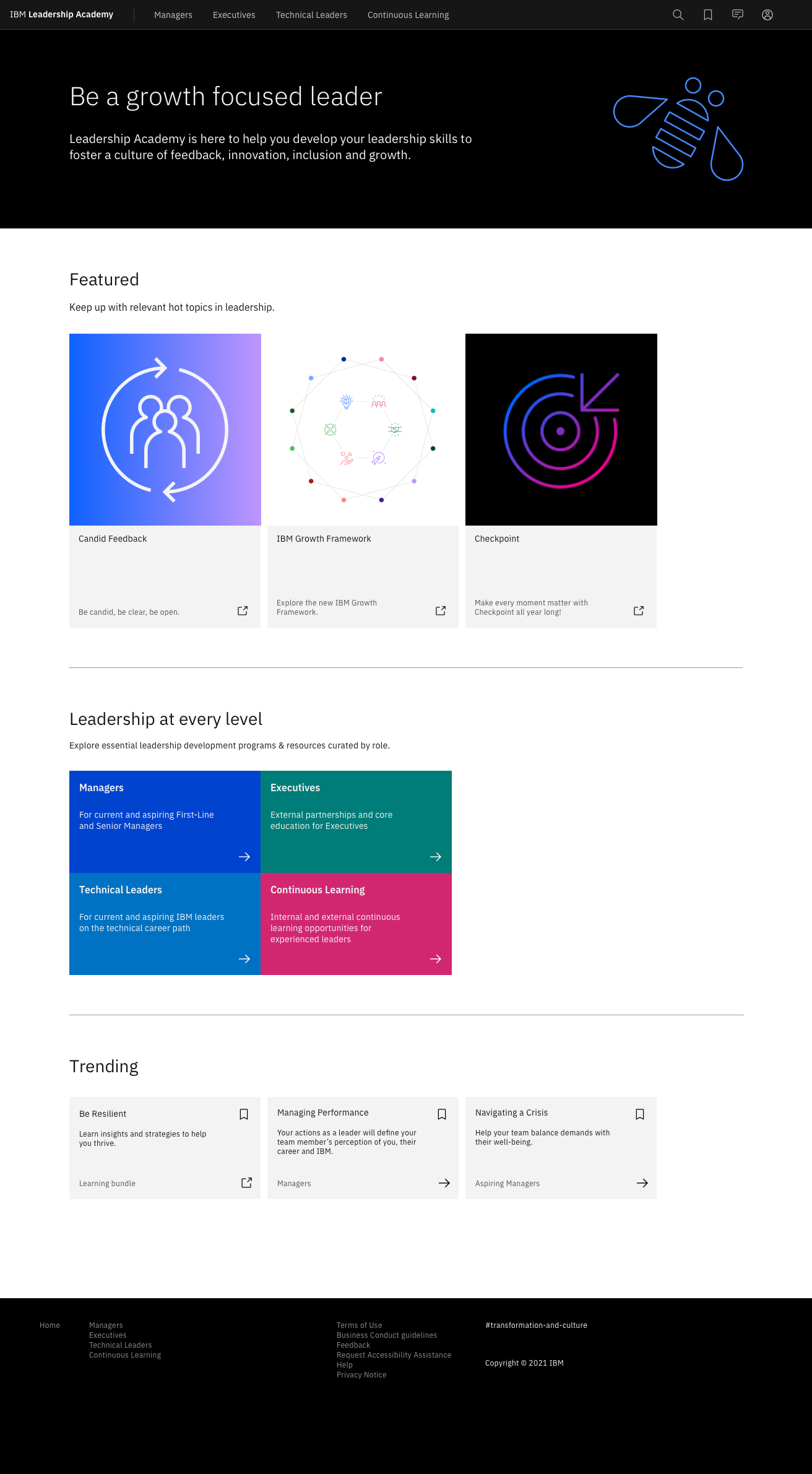 Redesigned Leadership Academy homepage