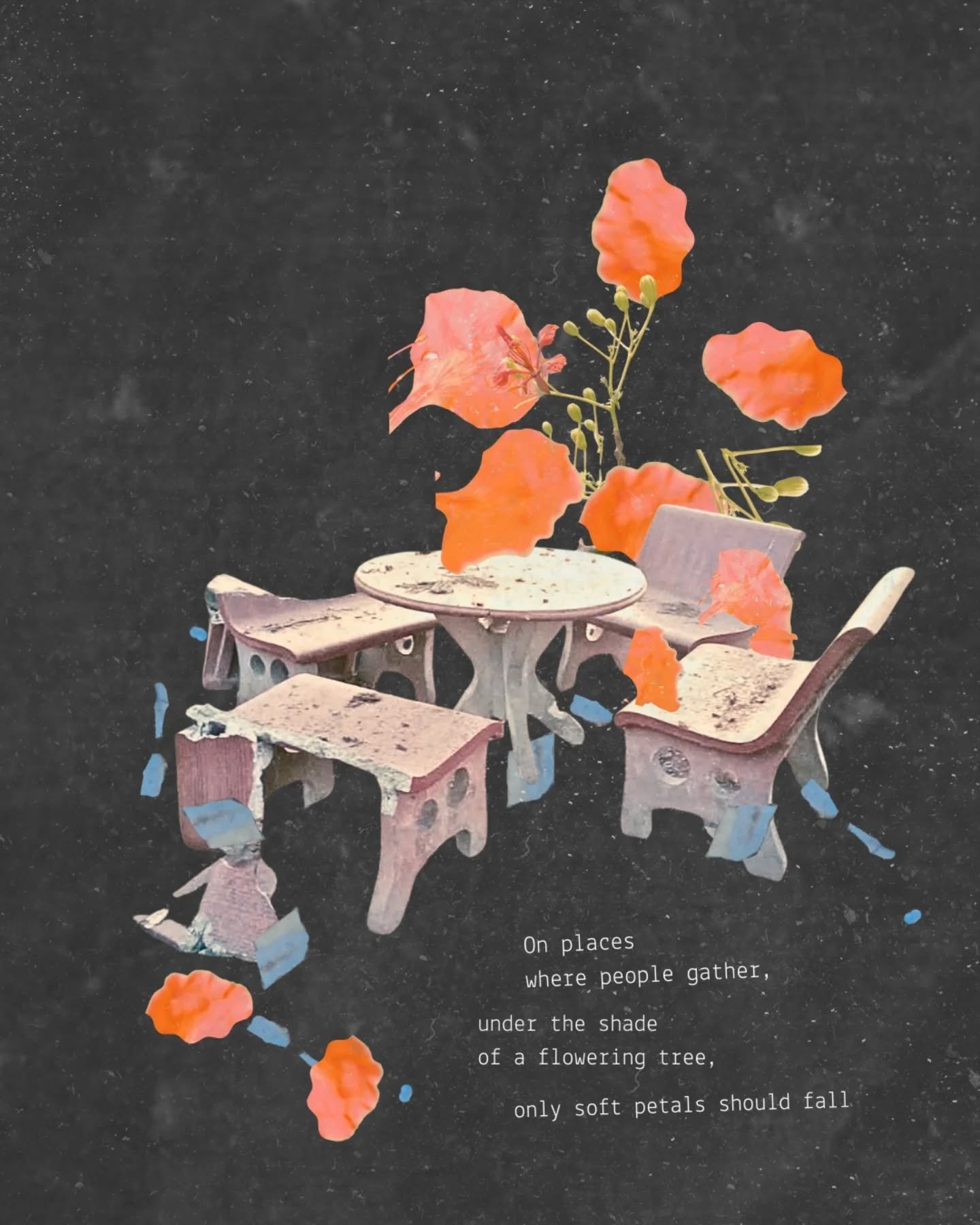 These concrete benches are iconic resting and gathering places in Cambodia. 

This one is from a school that was hit by bombs from F-16 fighter jets from Thailand. 

Under International Humanitarian Law, schools are civilian objects and are protected