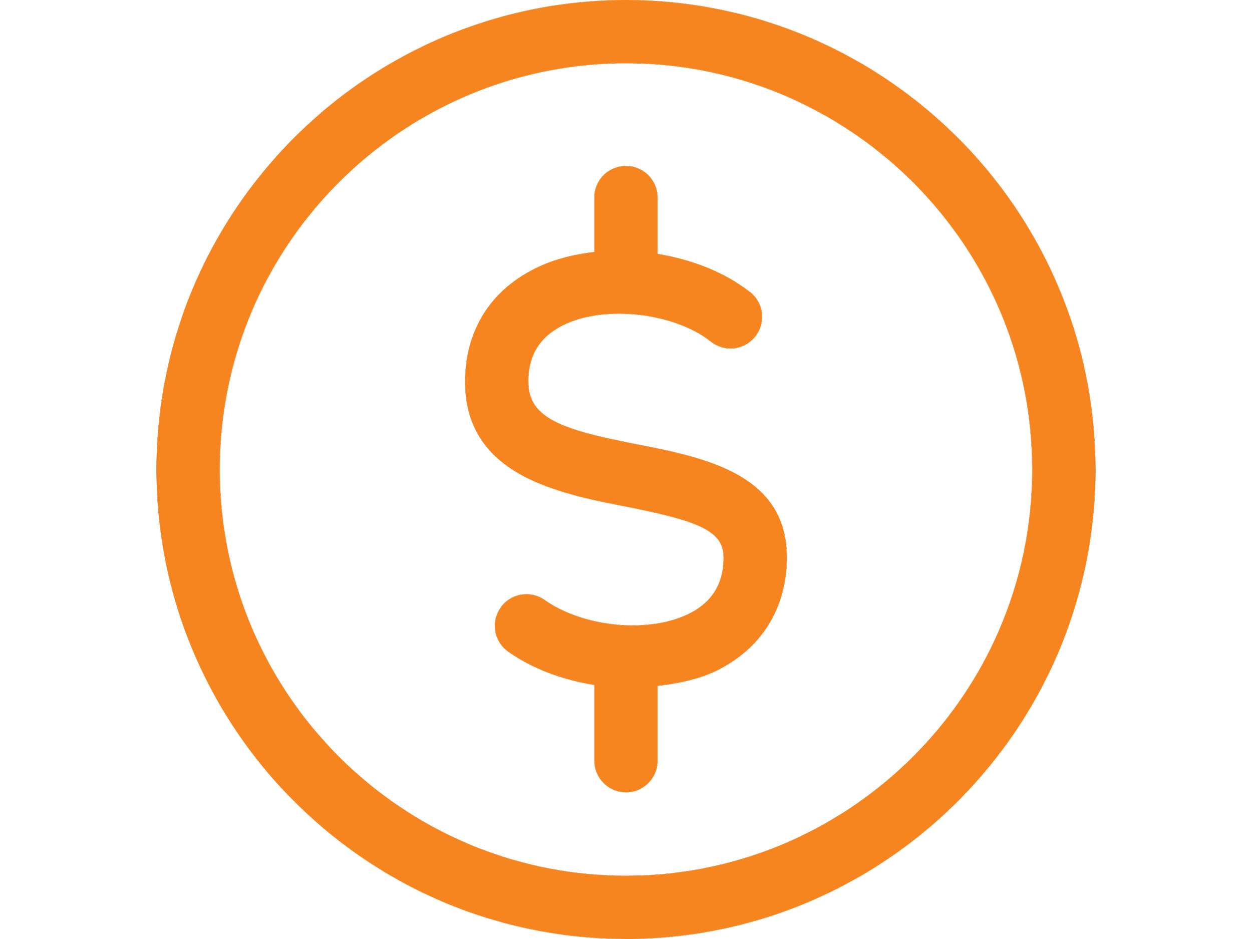 Orange dollar sign inside a target-like circle on a black background