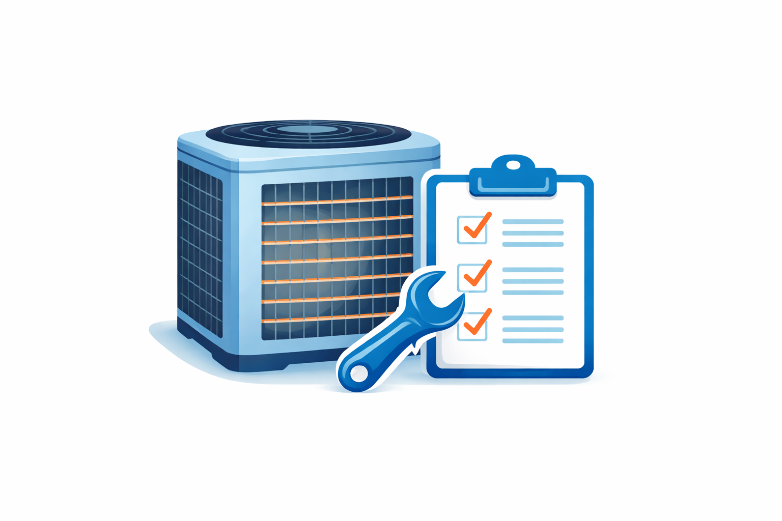 HVAC unit with a maintenance checklist and a wrench.