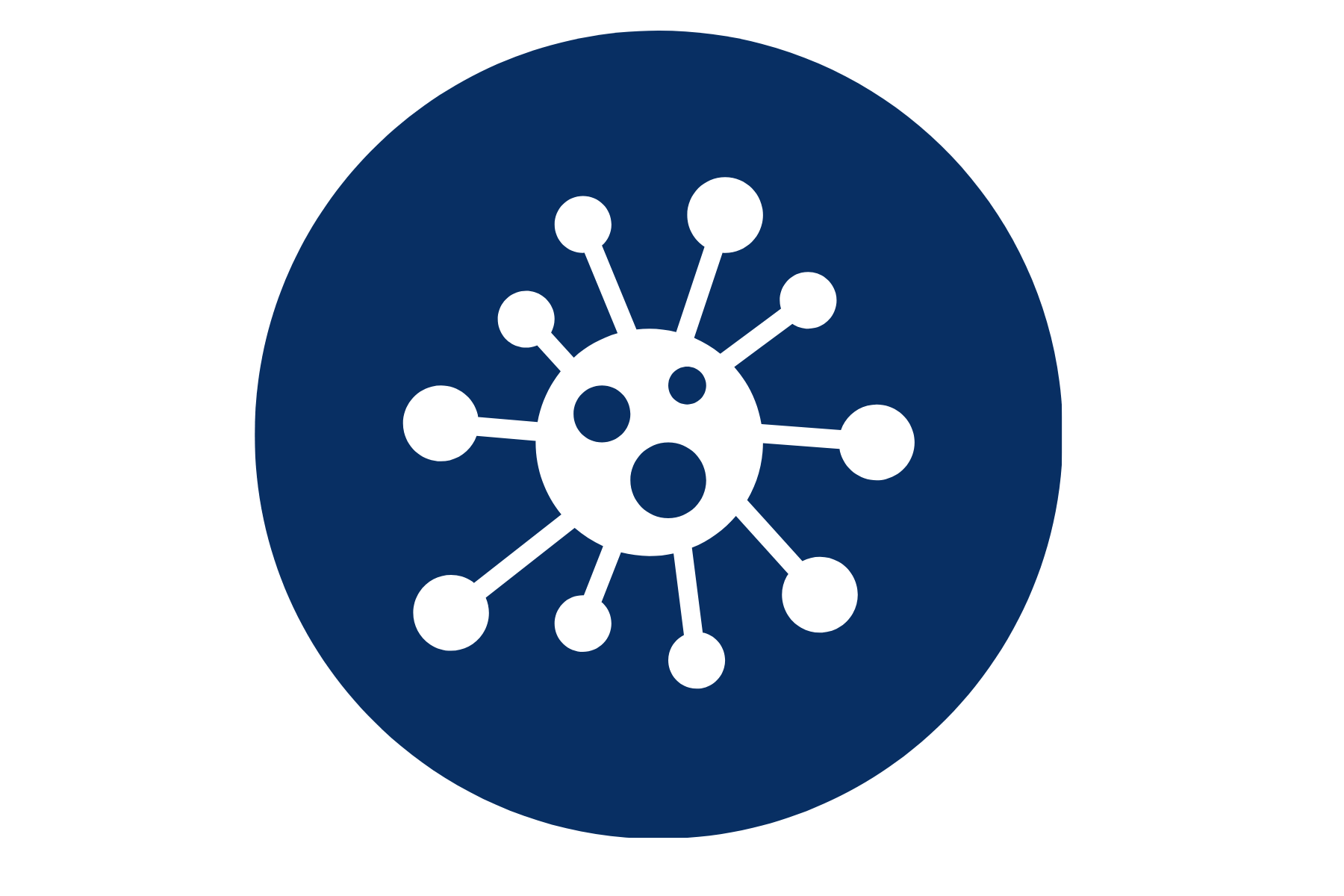 White mold icon with multiple protrusions inside a dark blue circle.