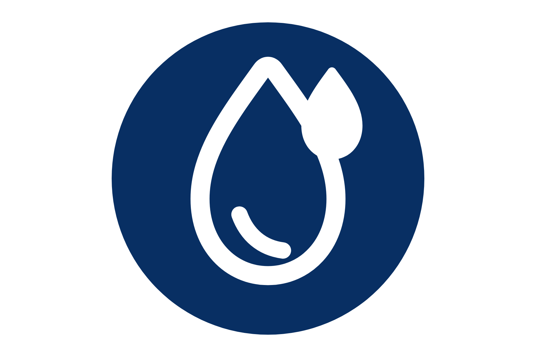 A white water drop icon inside a blue circle, centered on a black background.