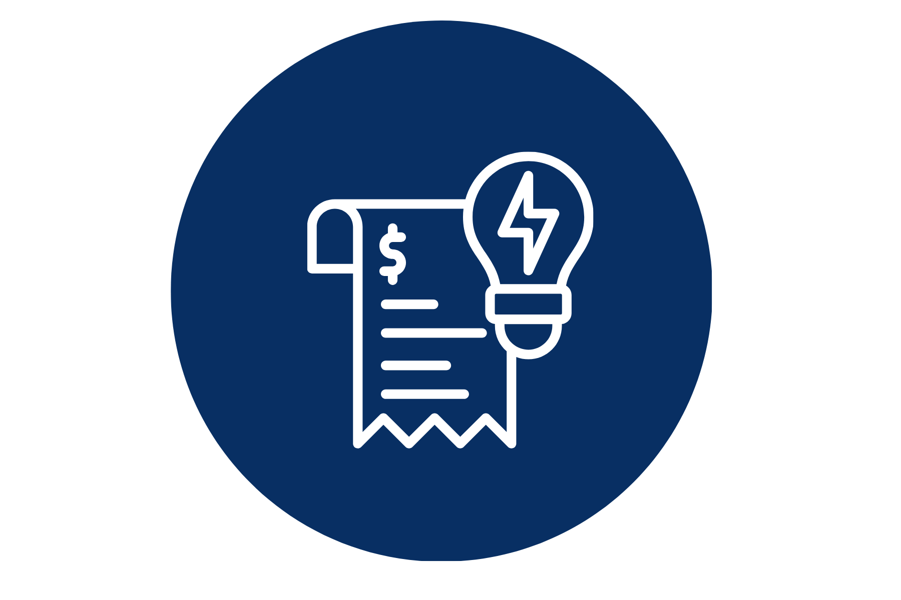 Icon representing energy-saving, combining a lightbulb with a lightning bolt inside and a receipt with a dollar sign.