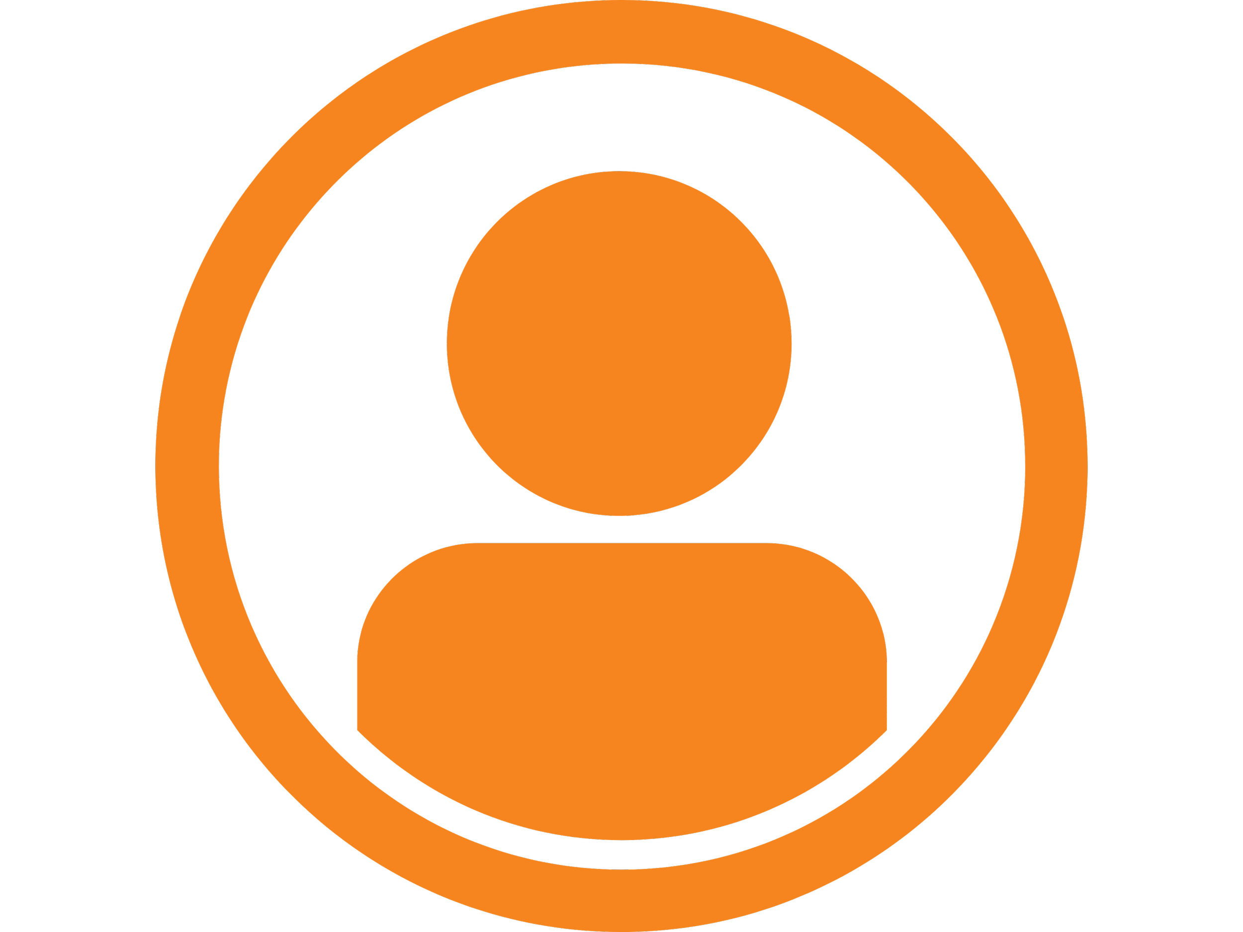 A stylized orange human figure icon surrounded by concentric orange circles on a black background.