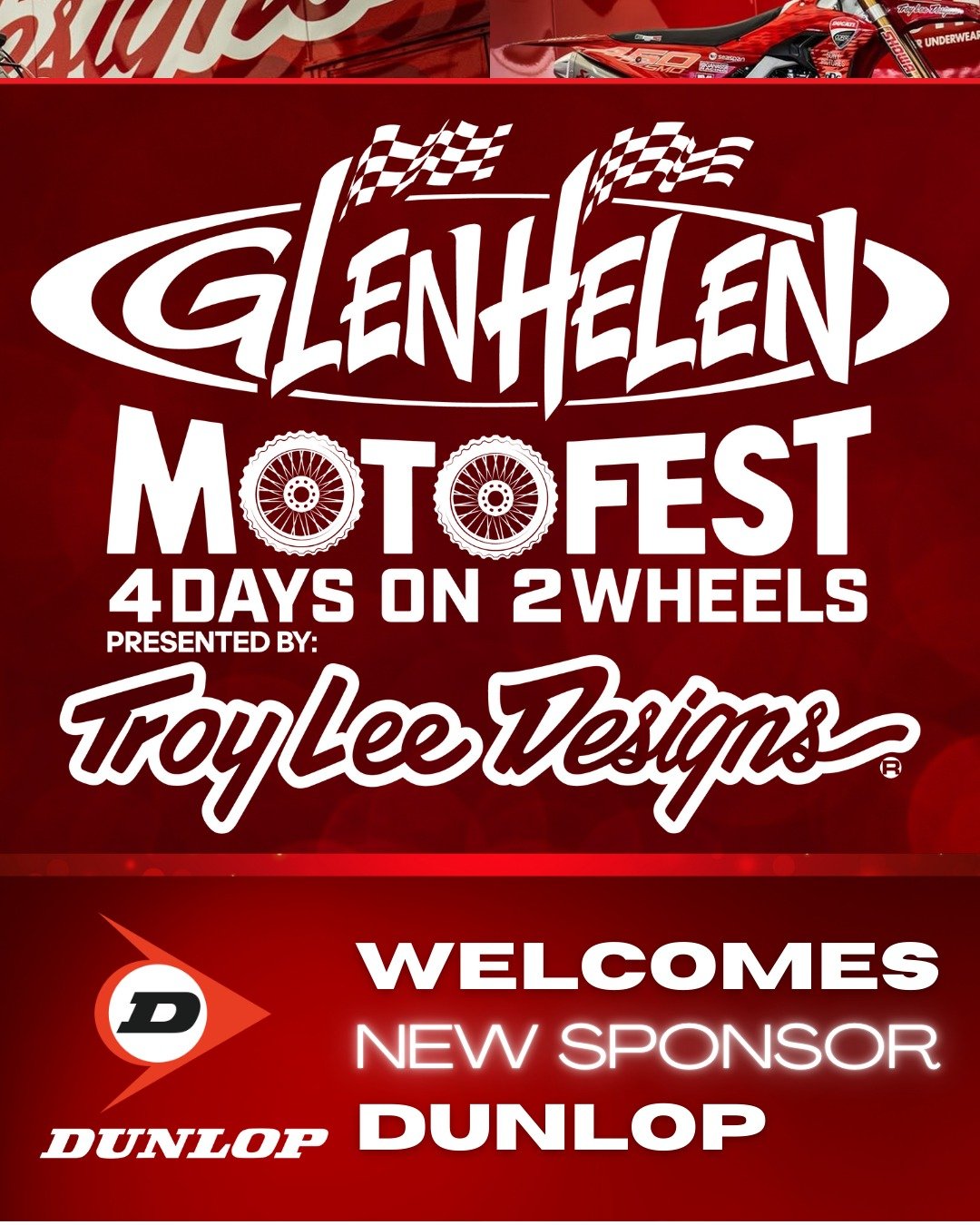 @ridedunlop is proud to be an official sponsor of MOTOFEST 2025 Presented by @troyleedesigns at Glen Helen Raceway! 🏁🔥 Four days of high-speed action, $100K in PRO CASH PURSES, a custom bike show, swap meet, movie night, and more — all happen