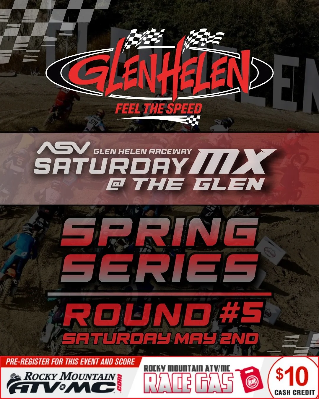 ASV Inventions&rsquo; Sat MX @ The Glen, Round 5 🔥

The Spring Series keeps charging into Round 5 this Saturday, May 2nd at the Arroyo Vet Track!

Full schedule, all classes, and another day to stack points&hellip; don&rsquo;t miss it!

Practice sta