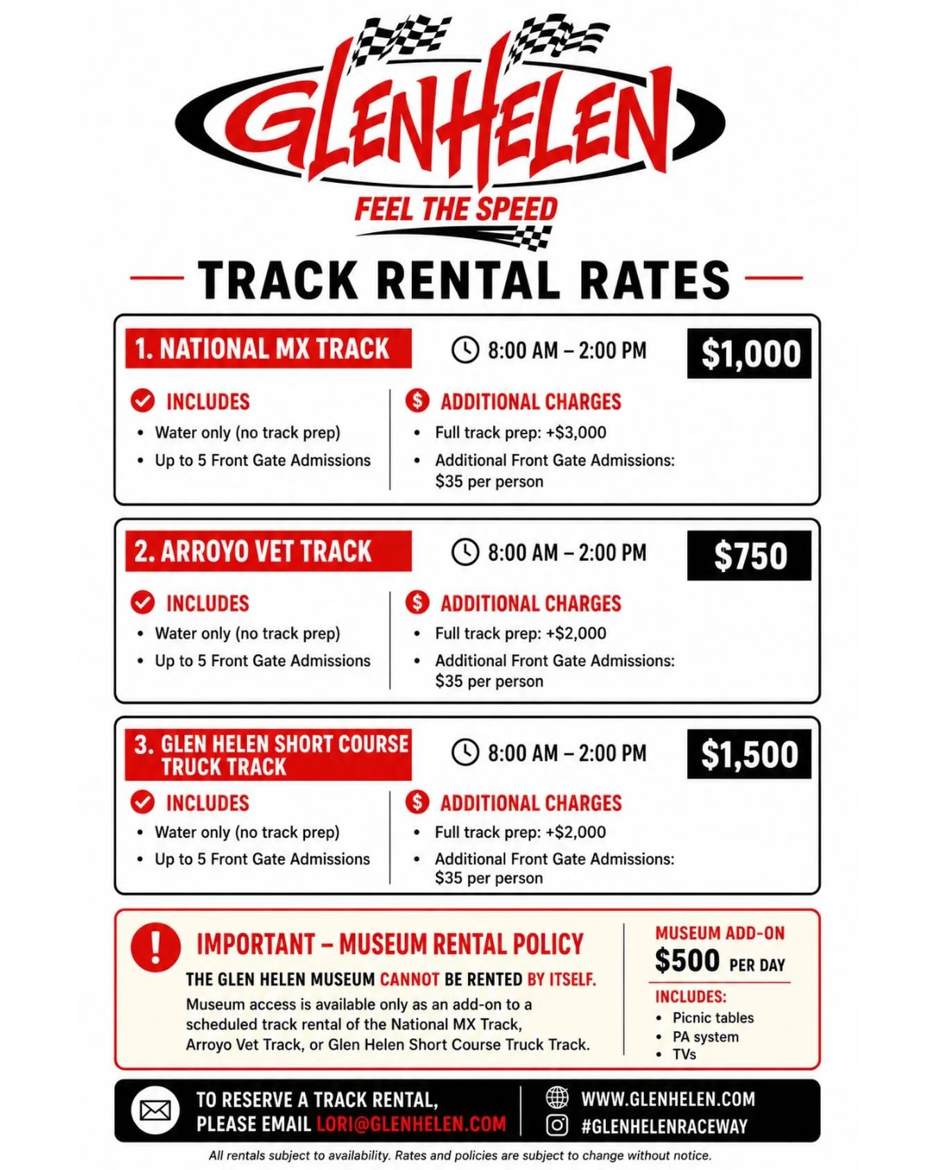 ‼️UPDATE ON TRACK RENTALS‼️ 

Please review our updated procedures, guidelines and fees for track rentals. This information will be updated on our website shortly! 

Thank you &amp; Have a wonderful 4th of July Weekend!!! 
#glenhelenraceway #trackren