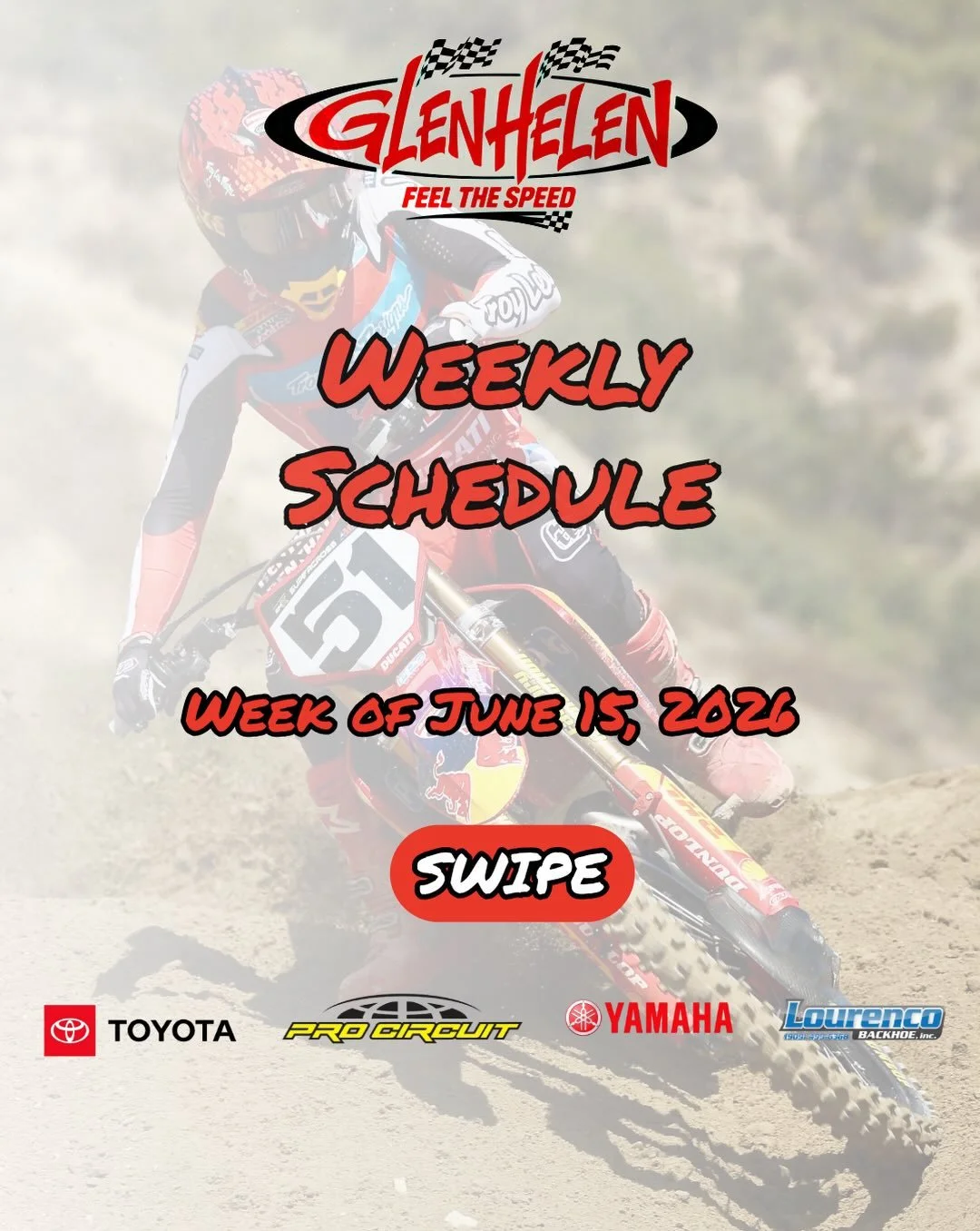 A hot week in June brings out the Grand Prix riders with WORCS Racing returning to take over Glen Helen this weekend!  AME MINICROSS returns for their next round of Thursday night racing.

We will only be open for practice Tuesday &amp; Thursday this