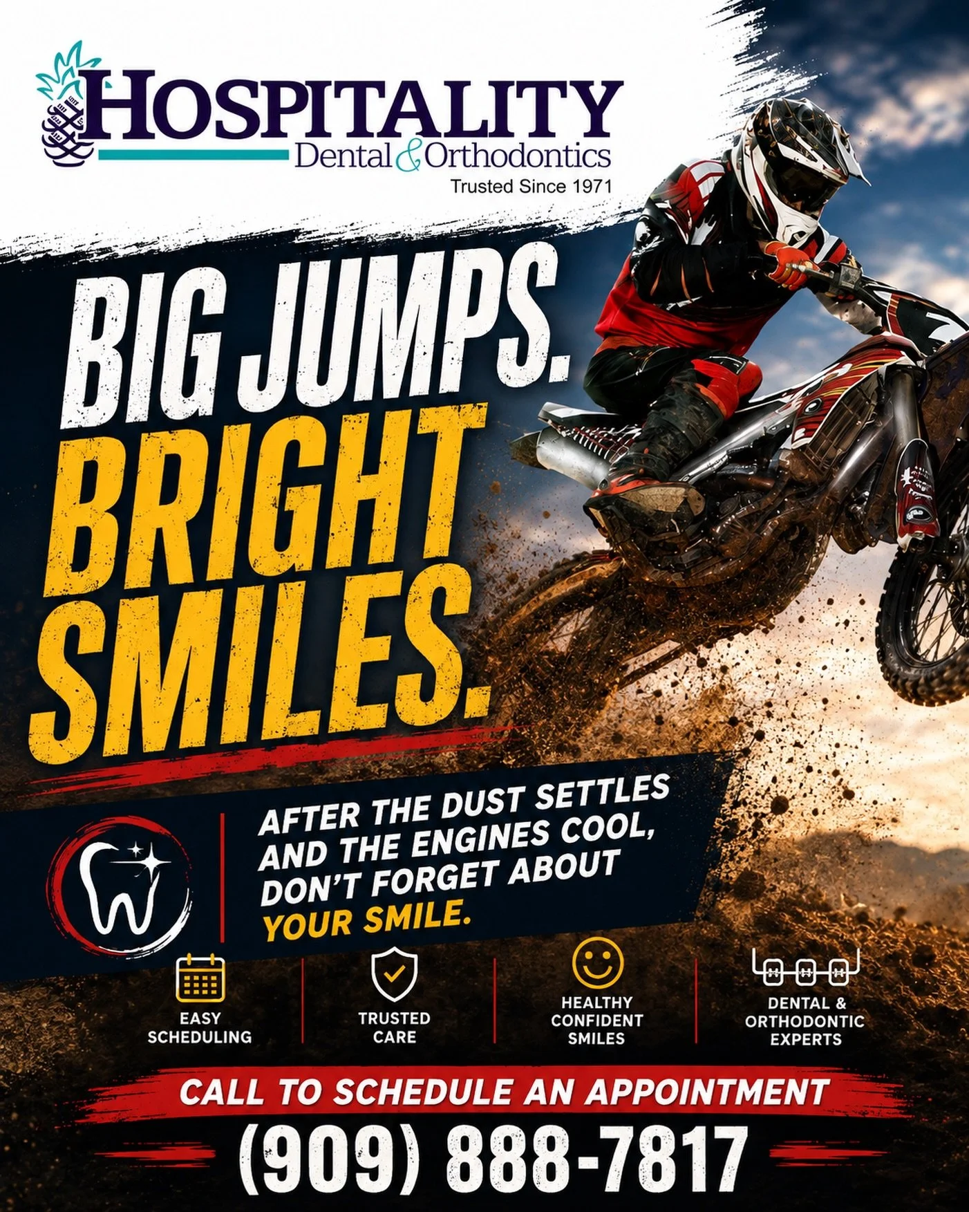 Big jumps. Bright smiles. 🏁🦷

Glen Helen riders know a thing or two about taking care of their equipment, and your smile deserves the same attention. Whether it&rsquo;s time for a routine cleaning, dental care, or orthodontic treatment, our friends