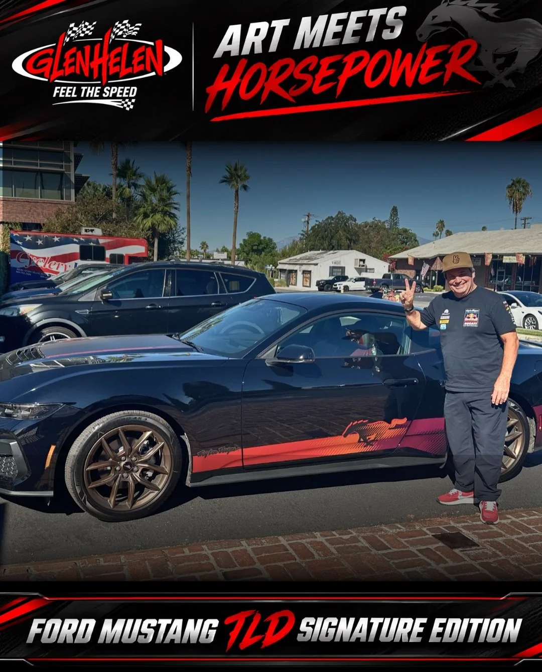 Art meets horsepower! Bud Feldkamp&rsquo;s long-awaited Mustang TLD Signature Edition recently arrived, and he celebrated with legendary motorsports designer Troy Lee himself. 

Featuring bold Troy Lee Designs graphics, bronze wheels, and a striking 