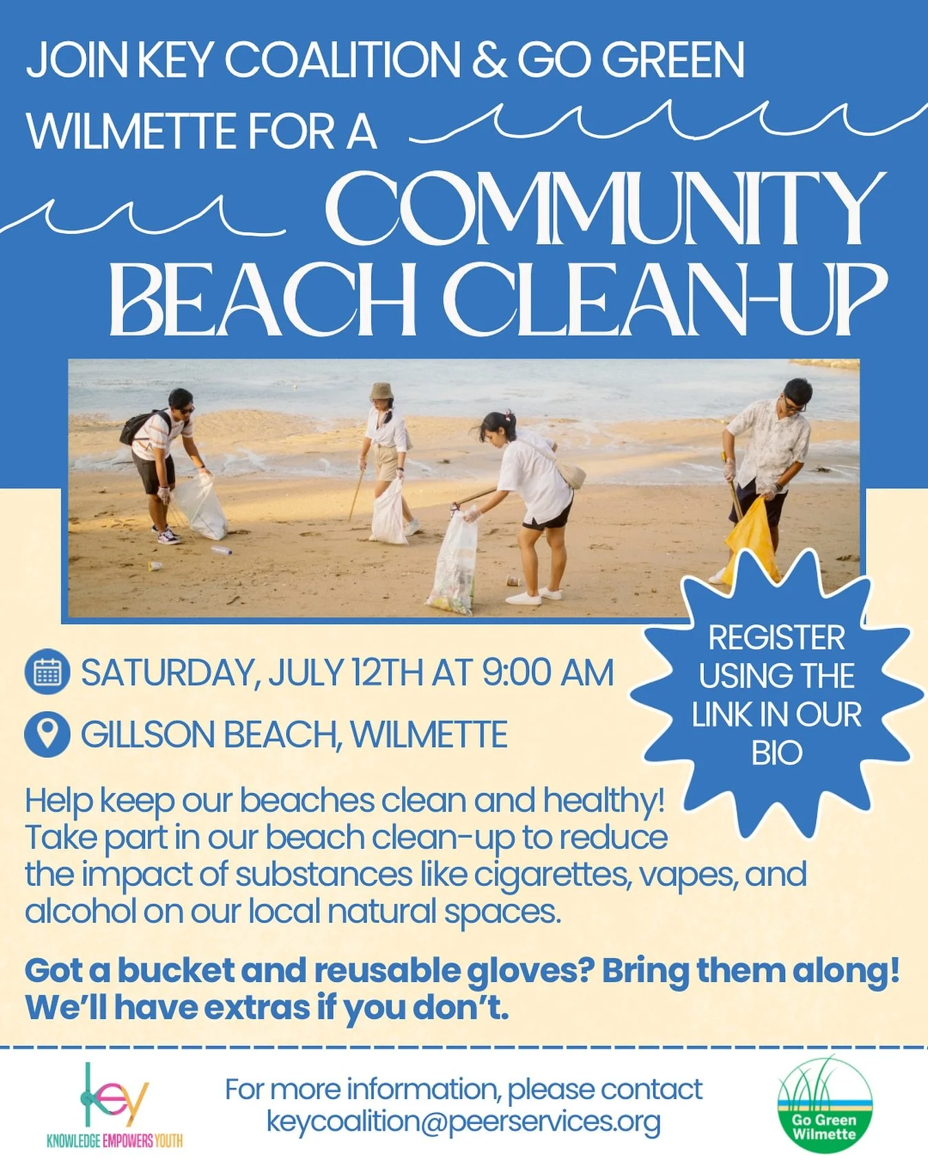 We&rsquo;re teaming up with @gogreenwilmette on Saturday, July 12th to host a community beach clean-up at Gillson Beach. Help keep our natural spaces clean and substance-free by registering using the link in our bio! ♻️💚

#beach #environment #saveth