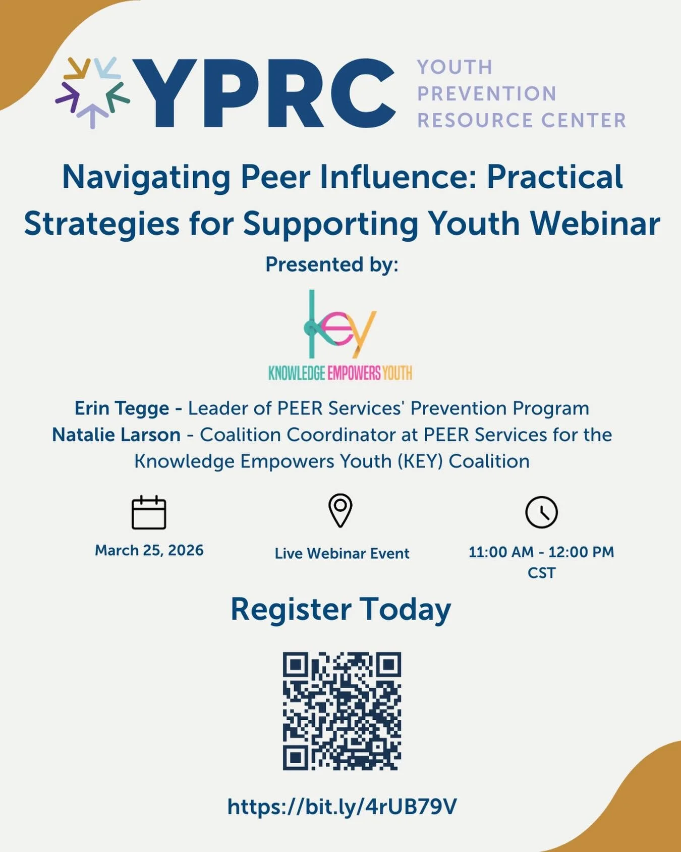 Join @prevention_first&rsquo;s Youth Prevention Resource Center (YPRC) for a webinar presented by the KEY Coalition!  This webinar explores how peer pressure can shape a young person&rsquo;s behaviors in both social and online environments, including