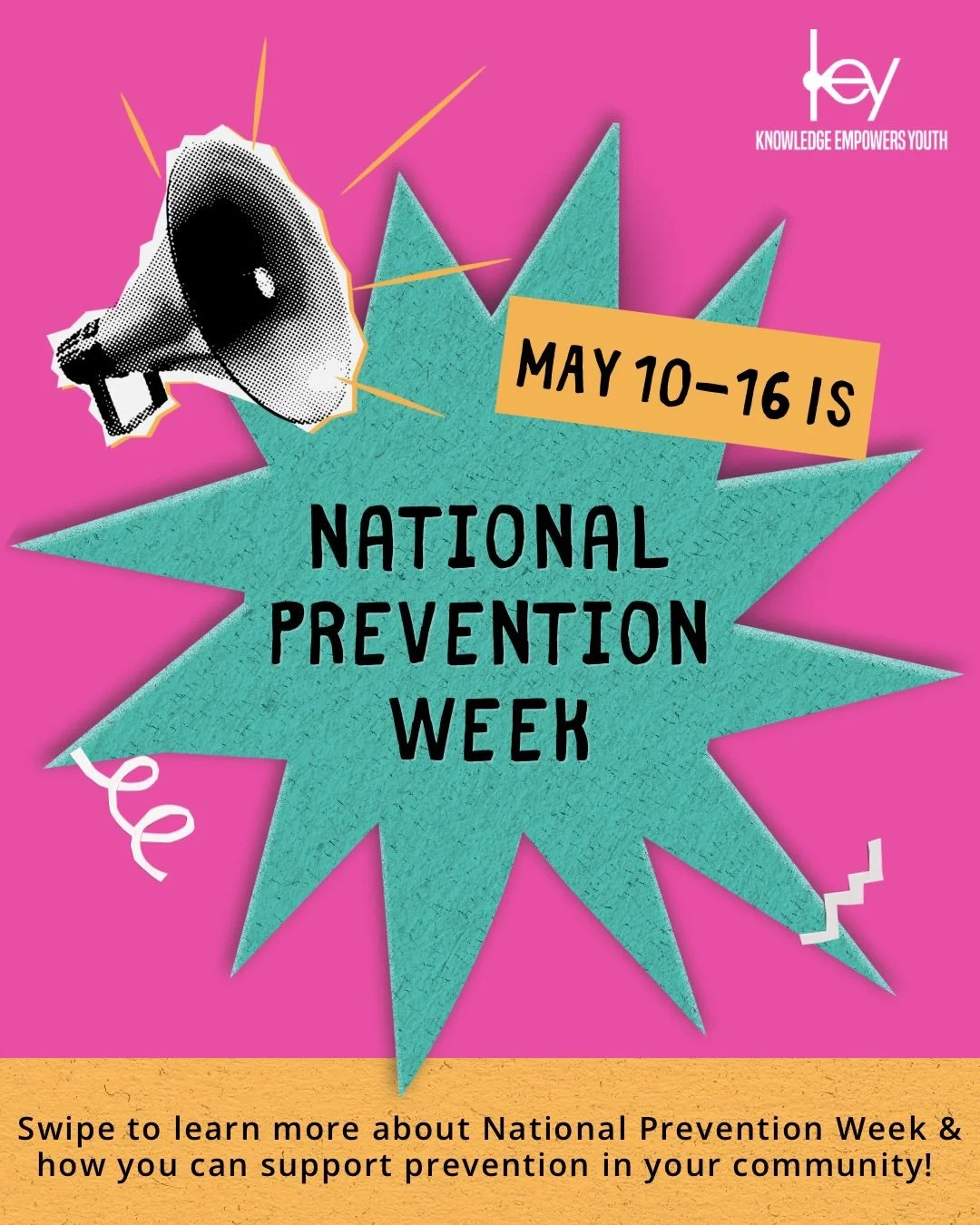 This week is National Prevention Week, a celebration of substance use prevention efforts across the nation! 🎉Follow along with us this week to learn more about prevention and what YOU can do to make a change in your community. 

#keycoalition #natio