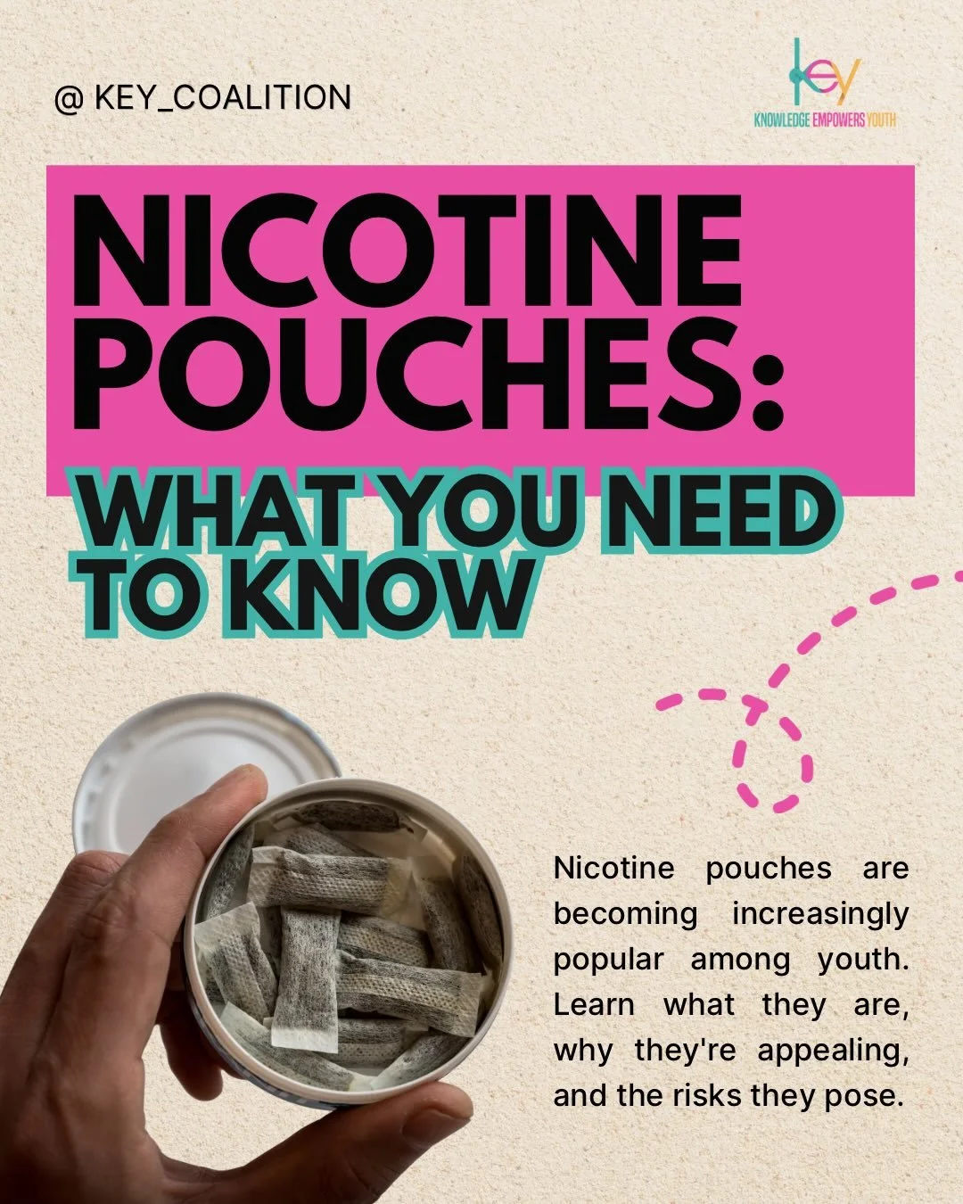 With the growing popularity and marketing of nicotine pouches, it is important to understand what these smokeless nicotine products are, why they appeal to young people, and the potential risks associated with their use. 

#keycoalition #nicotine #ni