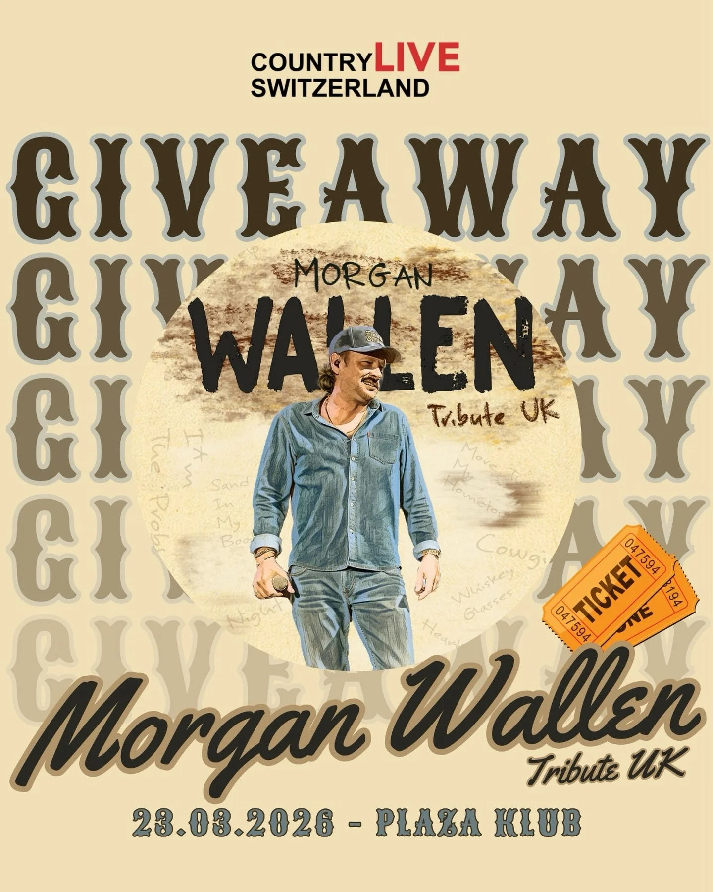 🎶 GIVEAWAY TIME! 🎶
Win 2 tickets to see Morgan Wallen Tribute UK @morganwallentributeuk live in Zurich! 🤠🔥

📍 PLAZA KLUB / 🗓️ 23. March 2026

How to enter:
👉 Follow @countryliveswitzerland &amp; @gadget.entertainment
👉 Like this post ❤️
👉 Ta