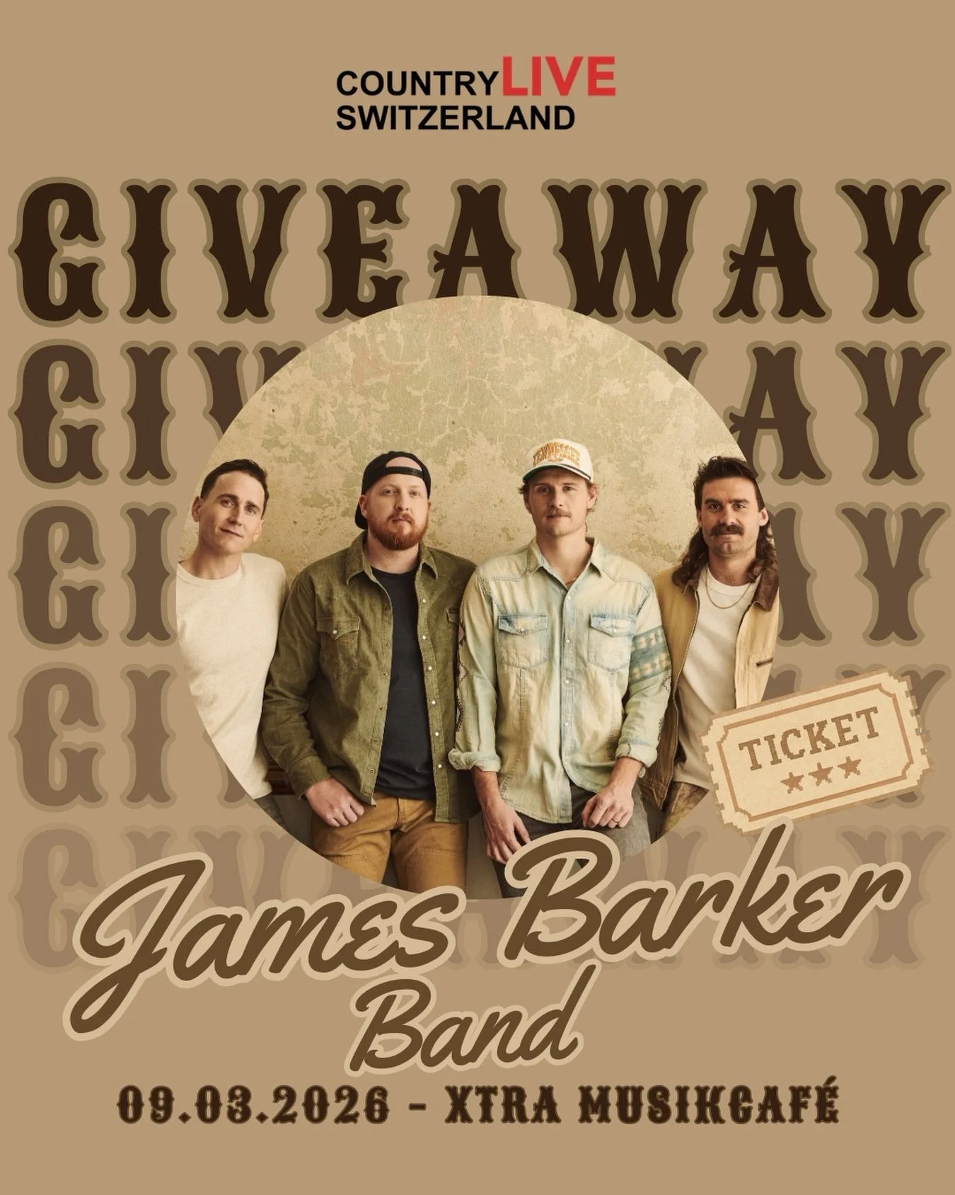 🎶 GIVEAWAY TIME! 🎶
Win 2x2 tickets to see James Barker Band @jamesbarkerband live in Zurich! 🤠🔥

📍 X-TRA Musikcaf&eacute; / 🗓️ 09. March 2026

How to enter:
👉 Follow @countryliveswitzerland &amp; @livenationch 
👉 Like this post ❤️
👉 Tag a fr