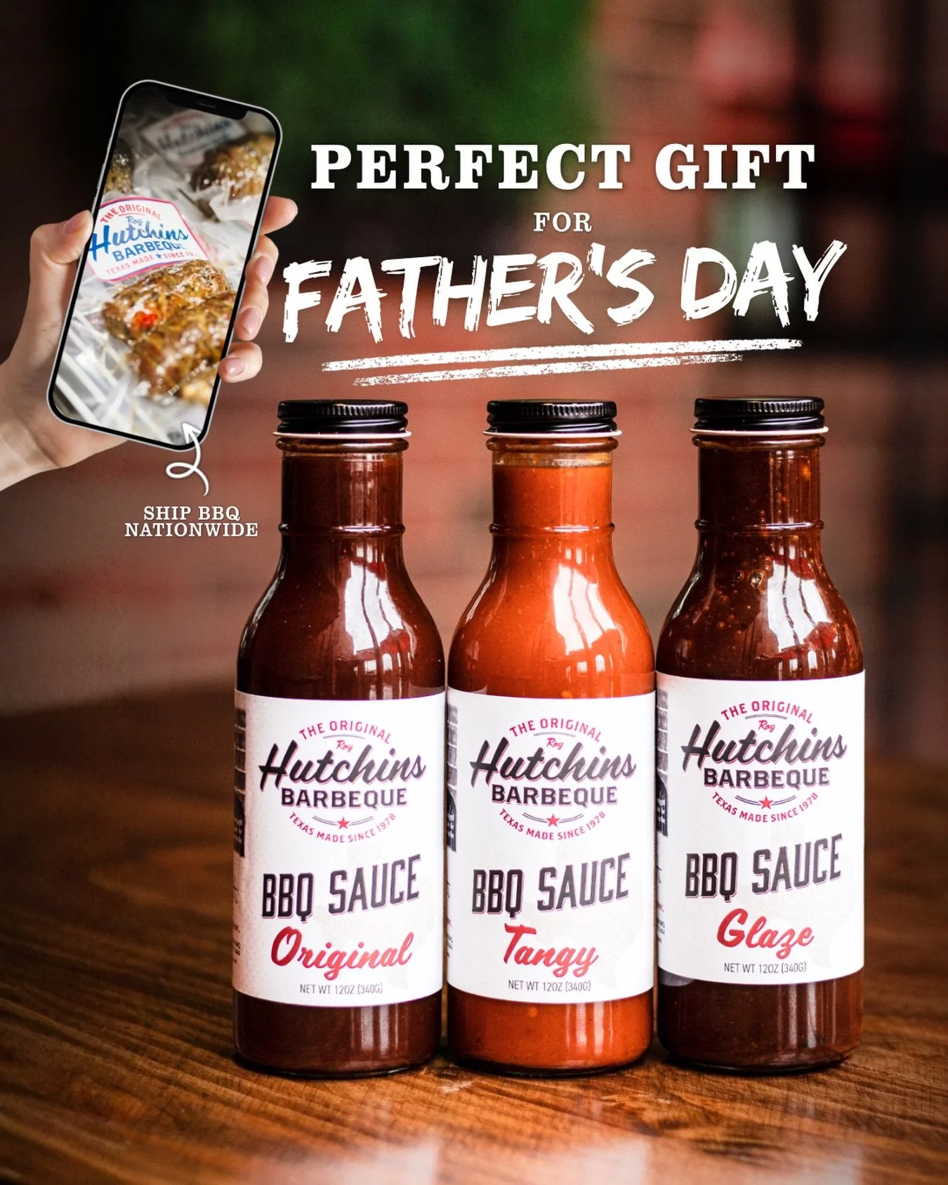 Get the perfect gift for Dad this Father&rsquo;s Day! 🔥

Visit RoyHutchinsBBQ.com and shop-
🔥Original + Tangy + Glaze Signature Sauce Bottles
🔥Brisket + BBQ Seasonings
🔥T-Shirts + Hats
PLUS! Ship Texas BBQ NATIONWIDE! ✈️

Ship all your Texas BBQ 