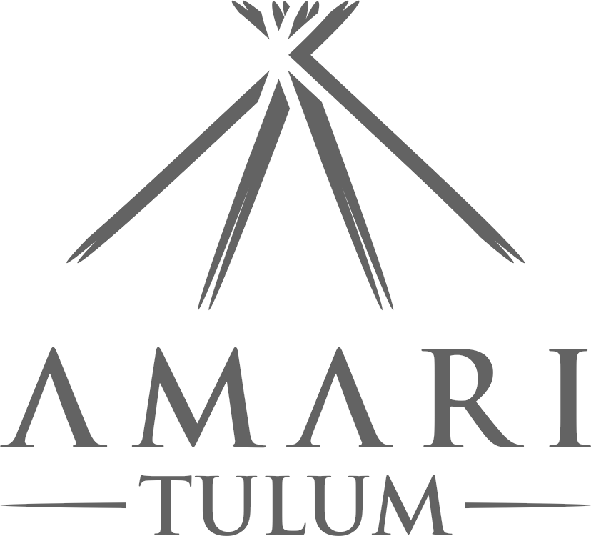 Stylized logo of three tent poles forming a teepee shape above the text 'AMARI TULUM' with lines on either side of the word 'TULUM'.