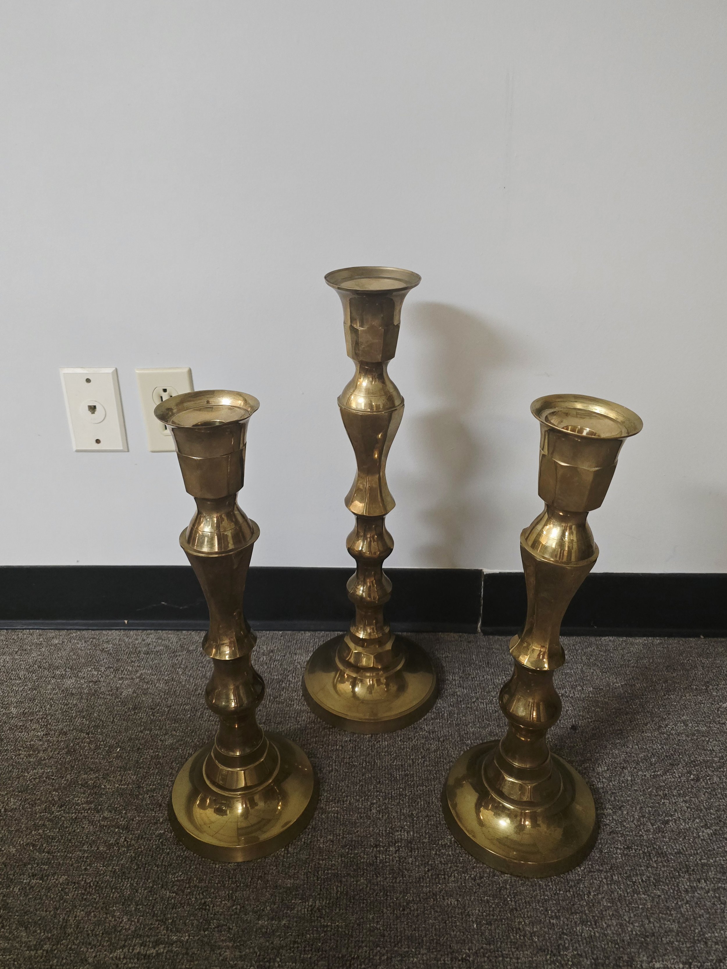 Set of 3 Brass Pillar Candle Holders