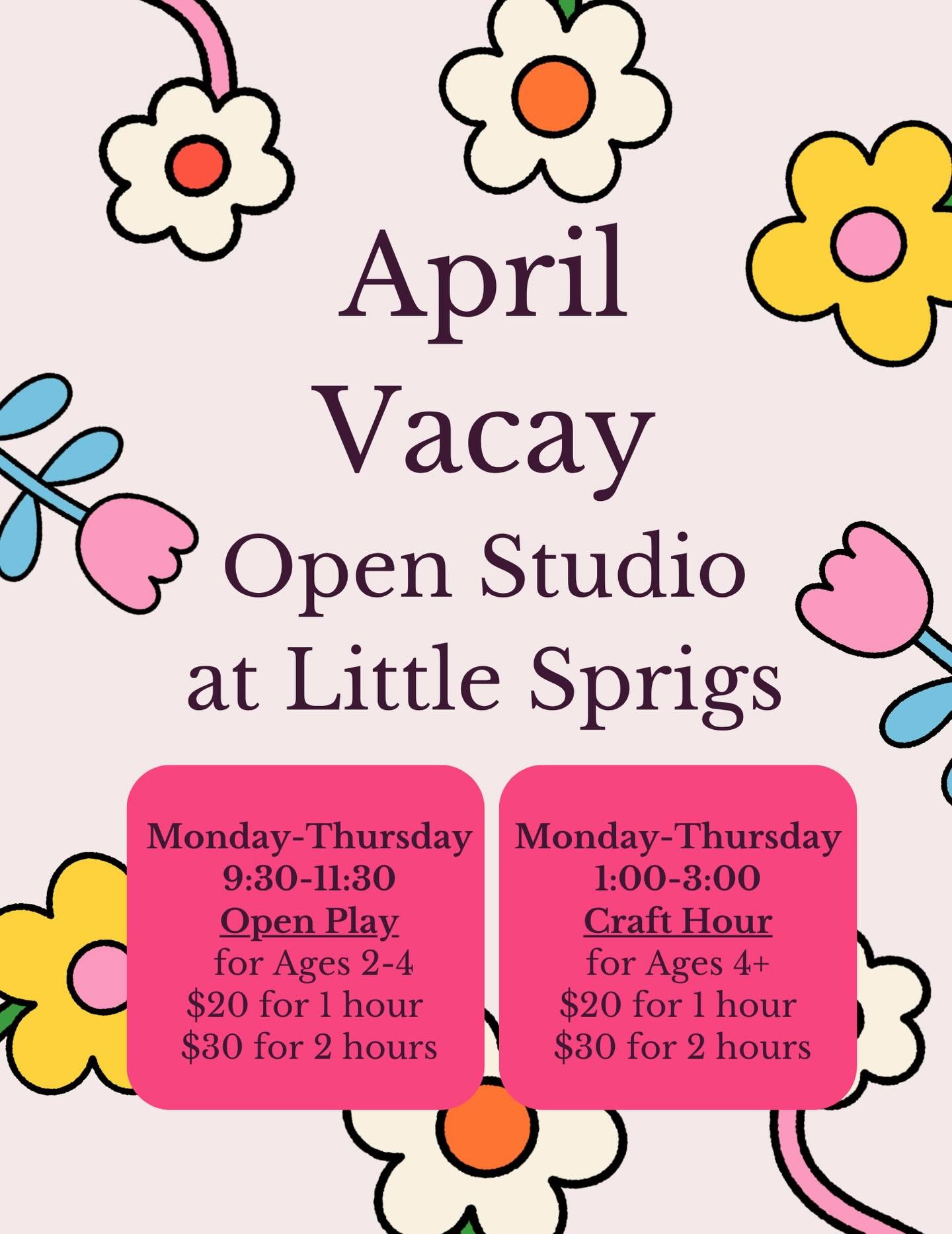 Are you having a STAYCATION?? Join us in Studio Monday-Thursday during school vacation week for ART and Play! 

🏝️Each morning will be a Sensory Art Play class and the Afternoons will be project based&hellip;.see second photo for the projects we wil