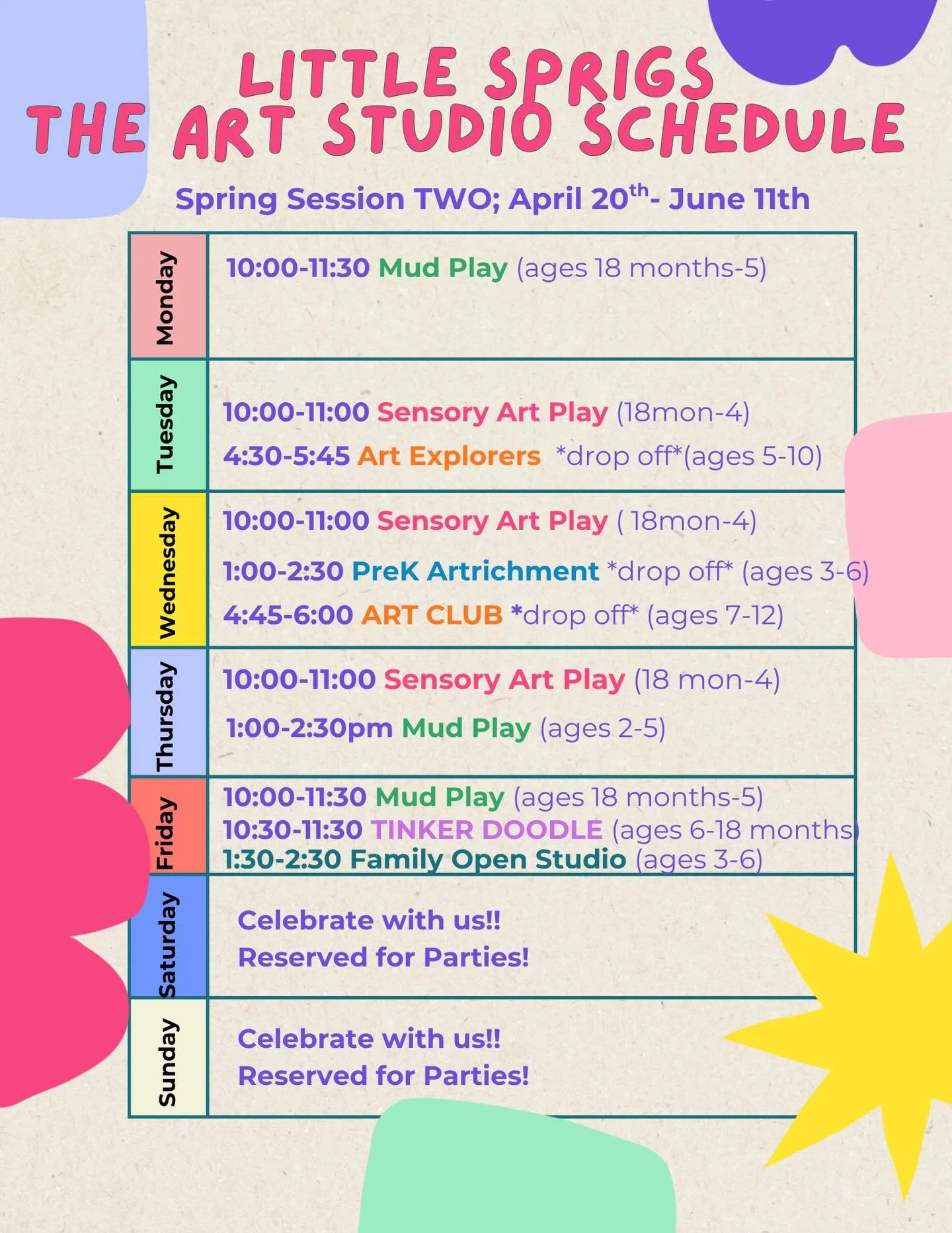 One final session before Summer Break! Can you believe it?! So much fun to be had&hellip;.which class(es) will you be joining?!!