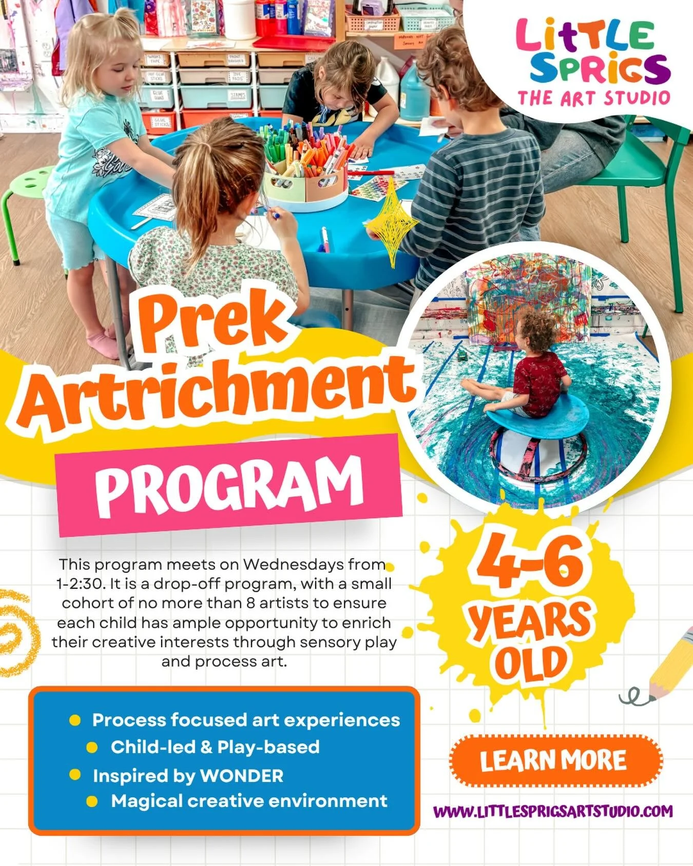 Yes, this program will be back again for next school year!! 
We are wrapping up our current year of classes and already looking forward to FALL. Our PreK families in particular have been asking-  so YES, PreK ARTrichment will be offered same day, sam