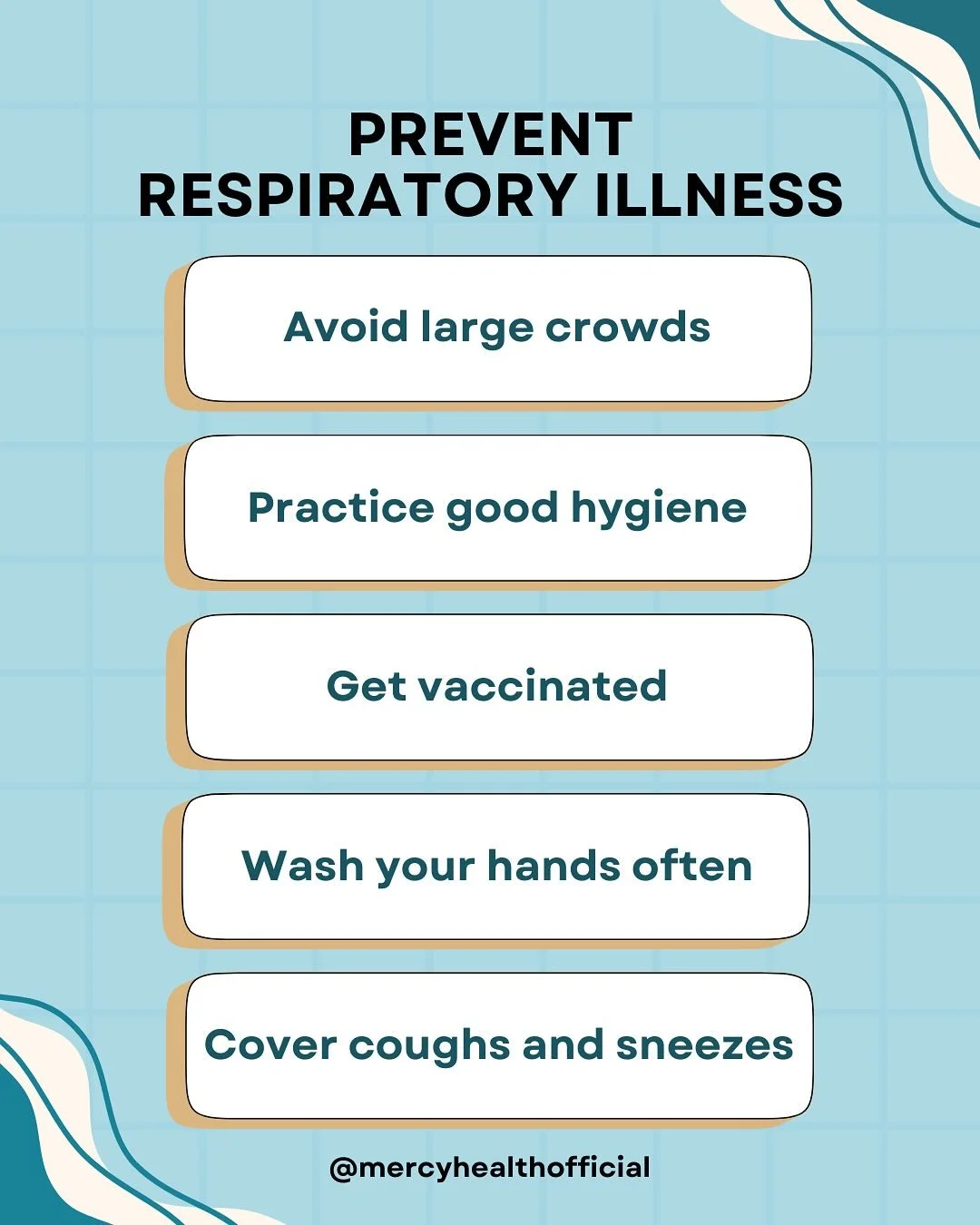 Protect yourself and your loved ones from respiratory illnesses, such as the flu, COVID-19, and RSV, by following these practices (CDC)! Call or visit your local Mercy Pharmacy Group location to schedule your vaccines today @mercy.pharmacy.group	
#m