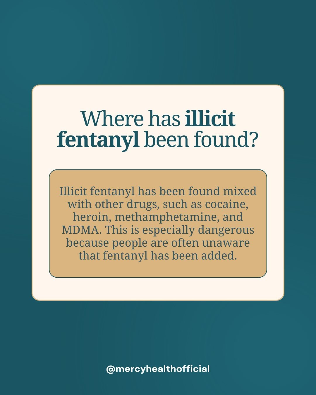 Illicit fentanyl has been found mixed with other drugs, such as cocaine, heroin, methamphetamine, and MDMA. This is especially dangerous because people are often unaware that fentanyl has been added (aplahealth). Unless drugs are tested, it is imposs