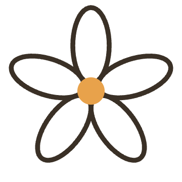 A simple line drawing of a flower with five petals and a circular center.  A decorative item on Catherine, LMFT therapist in San Francisco's website.