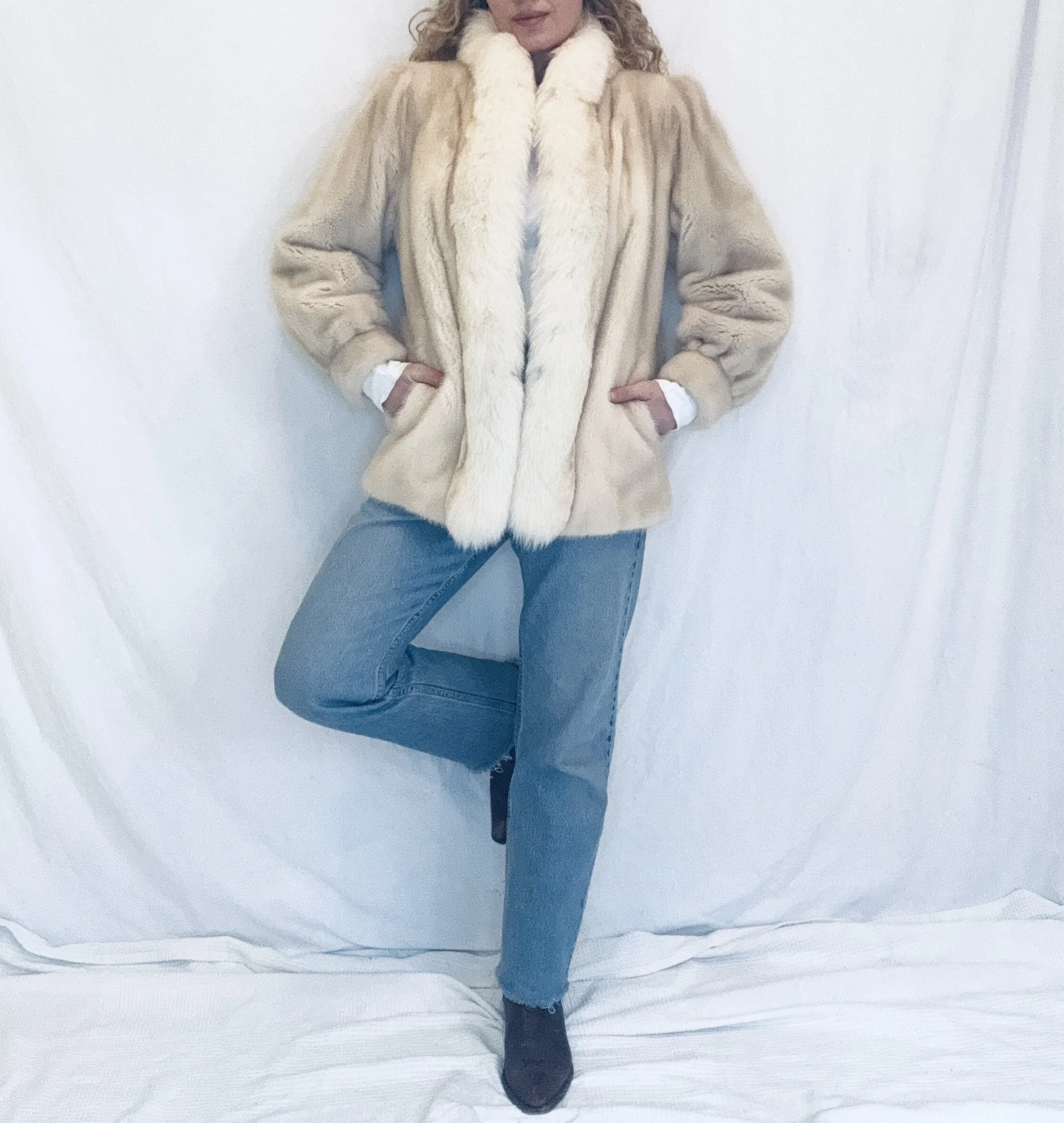 1980s Cream Mink and Fox Fur Jacket