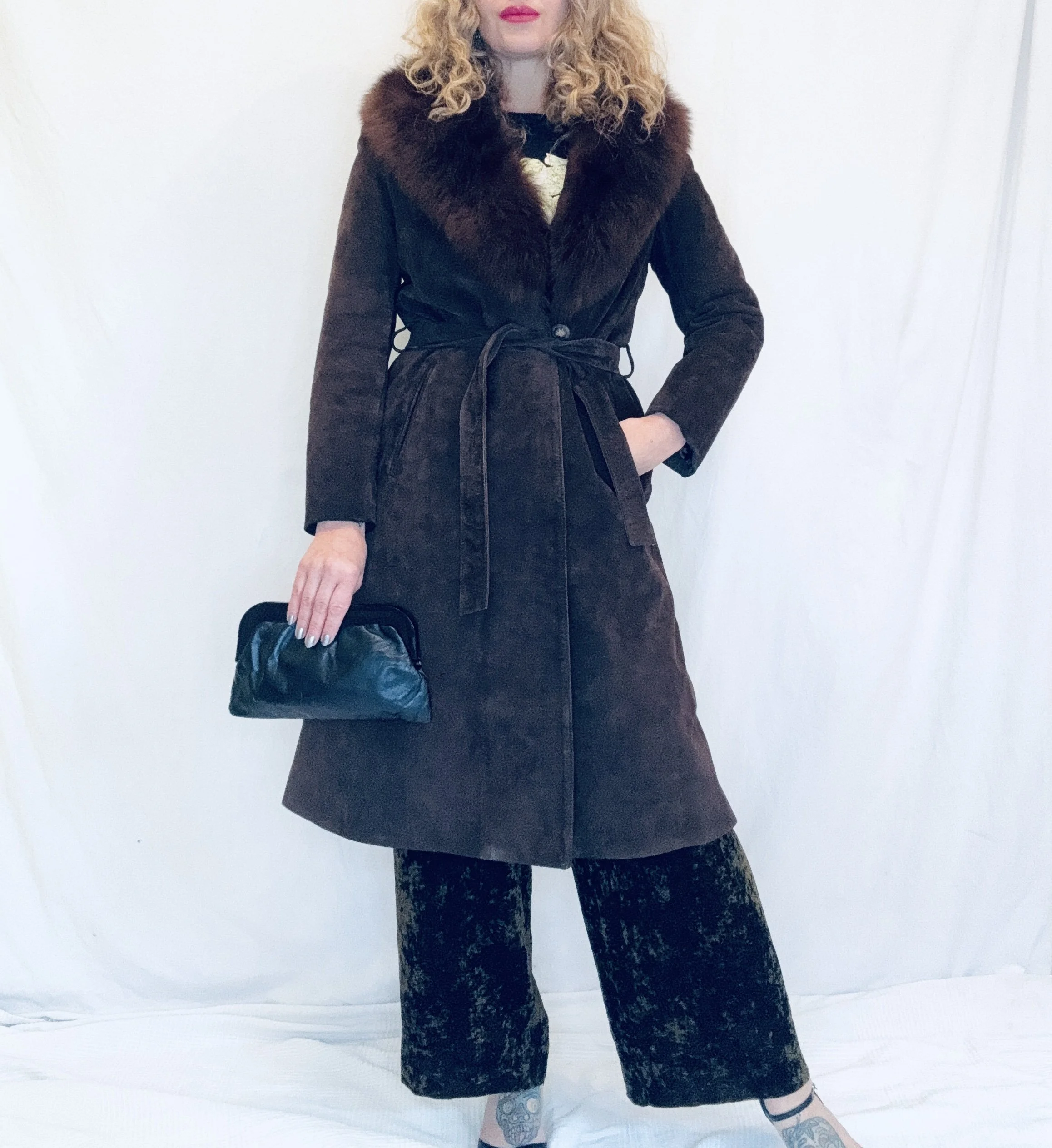 1970s Chocolate Suede & Fox Fur Jacket